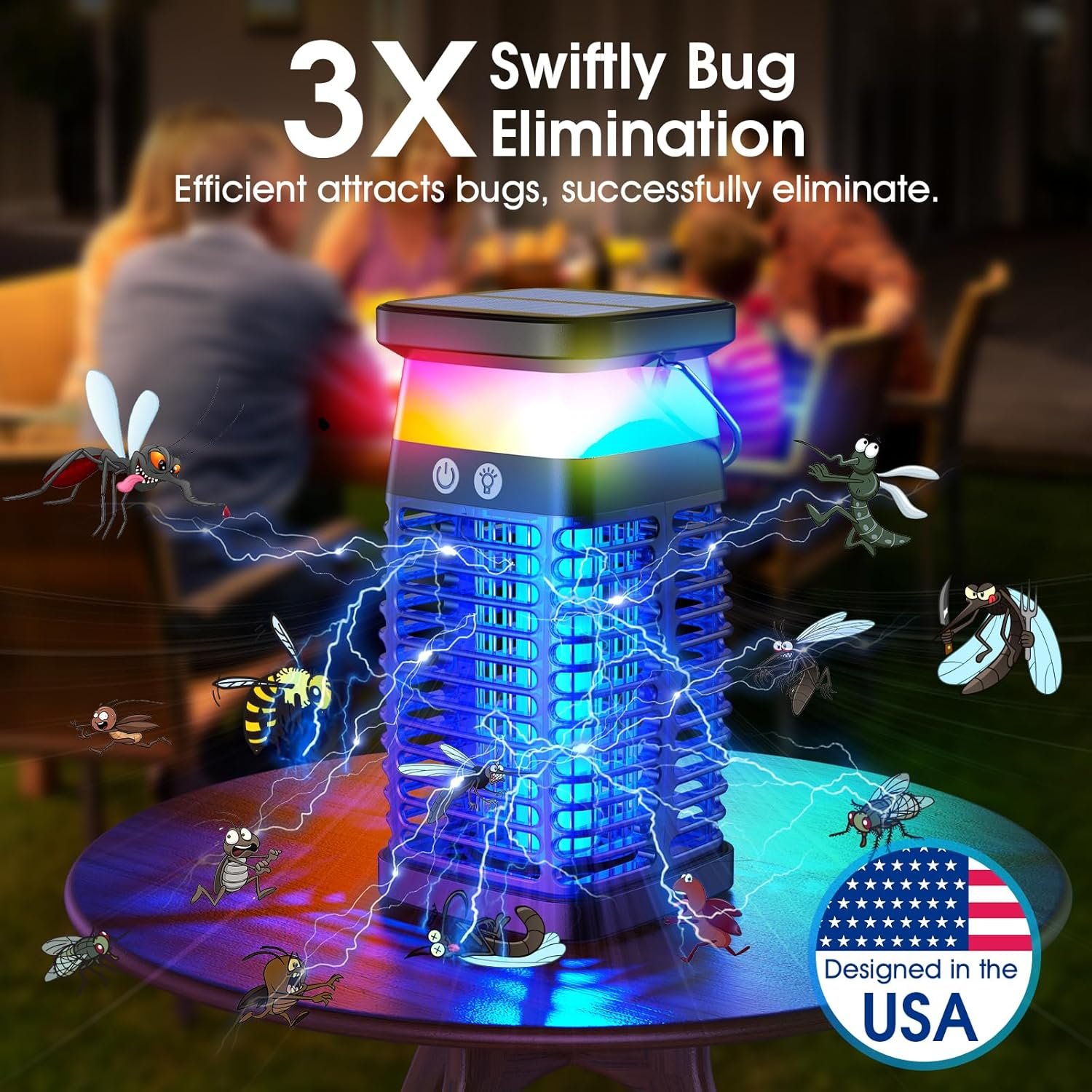 Bug Zapper Outdoor Indoor Mosquito Zapper Solar Fly Zapper Rechargeable Electric Mosquito Killer IP68 Waterproof Insect Fly Trap Plug in with RGB Light & Reading Lamp for Patio Camping Home Backyard - Image 3
