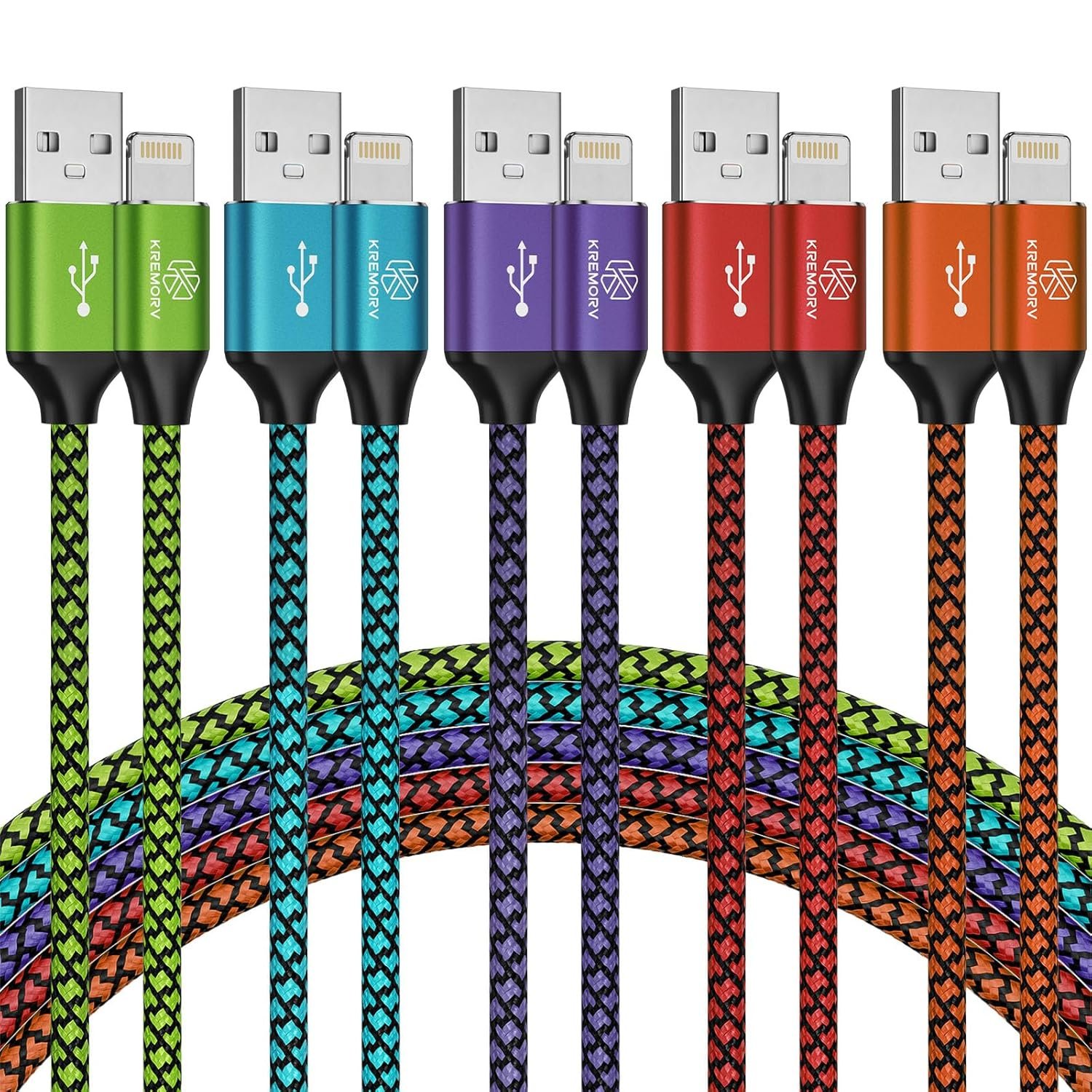 iPhone Charger 5 Pack 10 ft USB Lightning Cable Apple Mfi Certified Cable Fast Charging Cord Nylon Braided Compatible with iPhone 14 13 12 11 XS XR X Pro Max 8 7 6 6S 6 Plus Mini 5S SE Plus iPad - Image 2