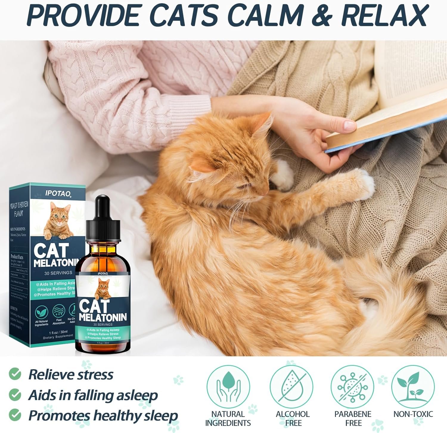 Cat Melatonin - Cat Calming Products for Stress & Anxiety Relief, Melatonin for Cats' Sleep Aid, Cat Relaxer Calming Drops, Support Restful Sleep for Your Cat, 1 fl oz - Image 4