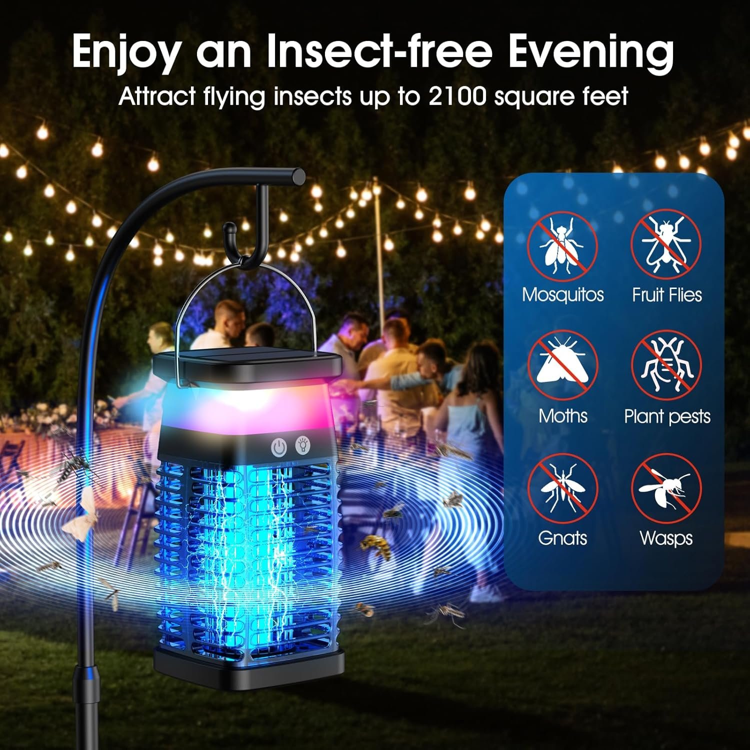 Bug Zapper Outdoor Indoor Mosquito Zapper Solar Fly Zapper Rechargeable Electric Mosquito Killer IP68 Waterproof Insect Fly Trap Plug in with RGB Light & Reading Lamp for Patio Camping Home Backyard - Image 6