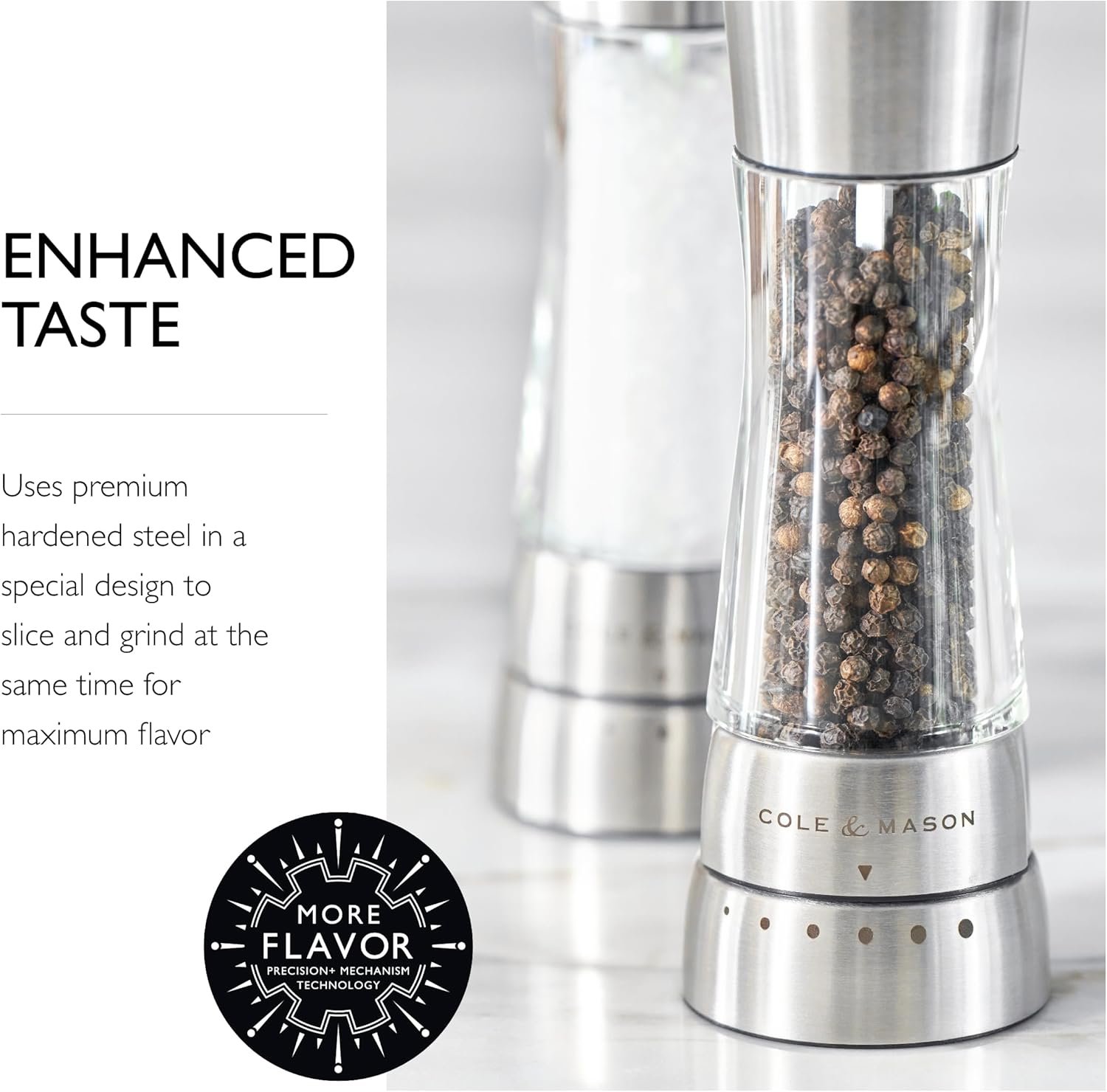 COLE & MASON Derwent Salt and Pepper Grinder Set - Stainless Steel Mills Include Gift Box, Gourmet Precision Mechanisms and Premium Sea Salt and Peppercorns - Image 5