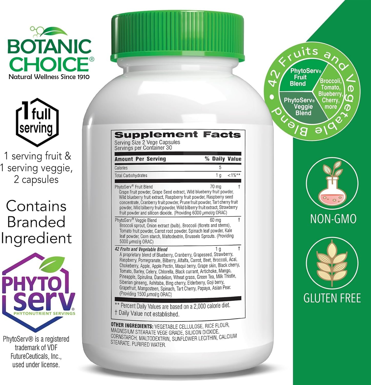 Botanic Choice Mega Fruits and Veggies Blend Total of 42 Fruit and Vegetables Like Elderberry, Chlorella, Kale Energy Balance & Superfood Vegetable Supplements for Adults - 2 Pack - Image 3