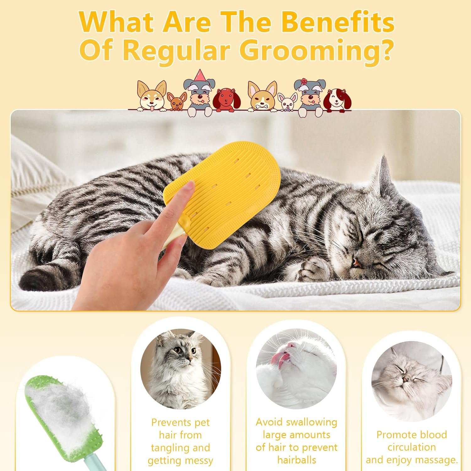 2Pcs Cat Tongue Comb, 2024 New Cat Grooming Brush, Cats Shedding Brush for Long Haired Cats, Cute Cartoon Ice Cream Cat Fur Remover Comb for Cats Grooming Easily Removes Fur Reducing Hairballs - Image 4