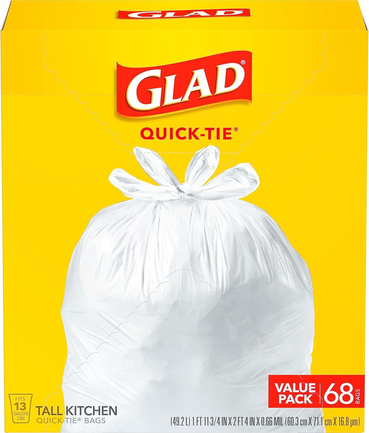 Glad Trash Bags, Tall Kitchen Quick-Tie Garbage Bags, 13 Gallon, White, 68 Count, Pack May Vary - Image 4