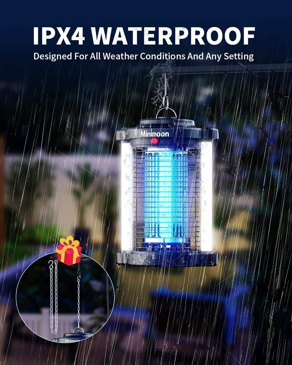 Minimoon Bug Zapper Outdoor, Upgraded Mosquito Zapper with Dual LED Light, 4200V Fly Zapper, 15W Electric Fly Traps Outdoor, IPX4, 8.2Ft Cord, Insect Trap for Yard, Backyard, Patio - Image 7