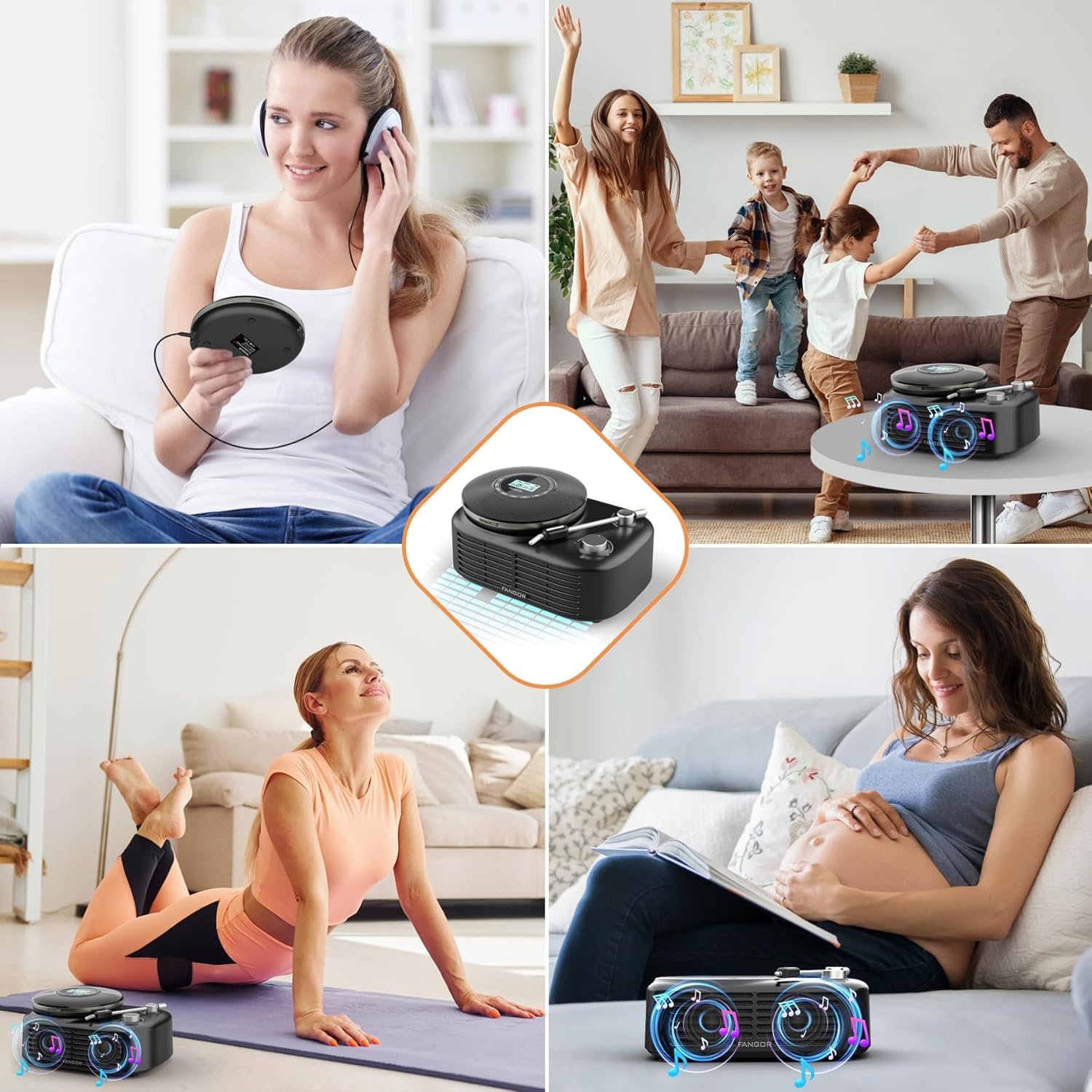FANGOR Portable CD Player with Bluetooth Speaker Base 2 in 1 Home Desktop Audio Boombox Music Player Anti Shock Protection Headphones Jack TF Card - Image 7