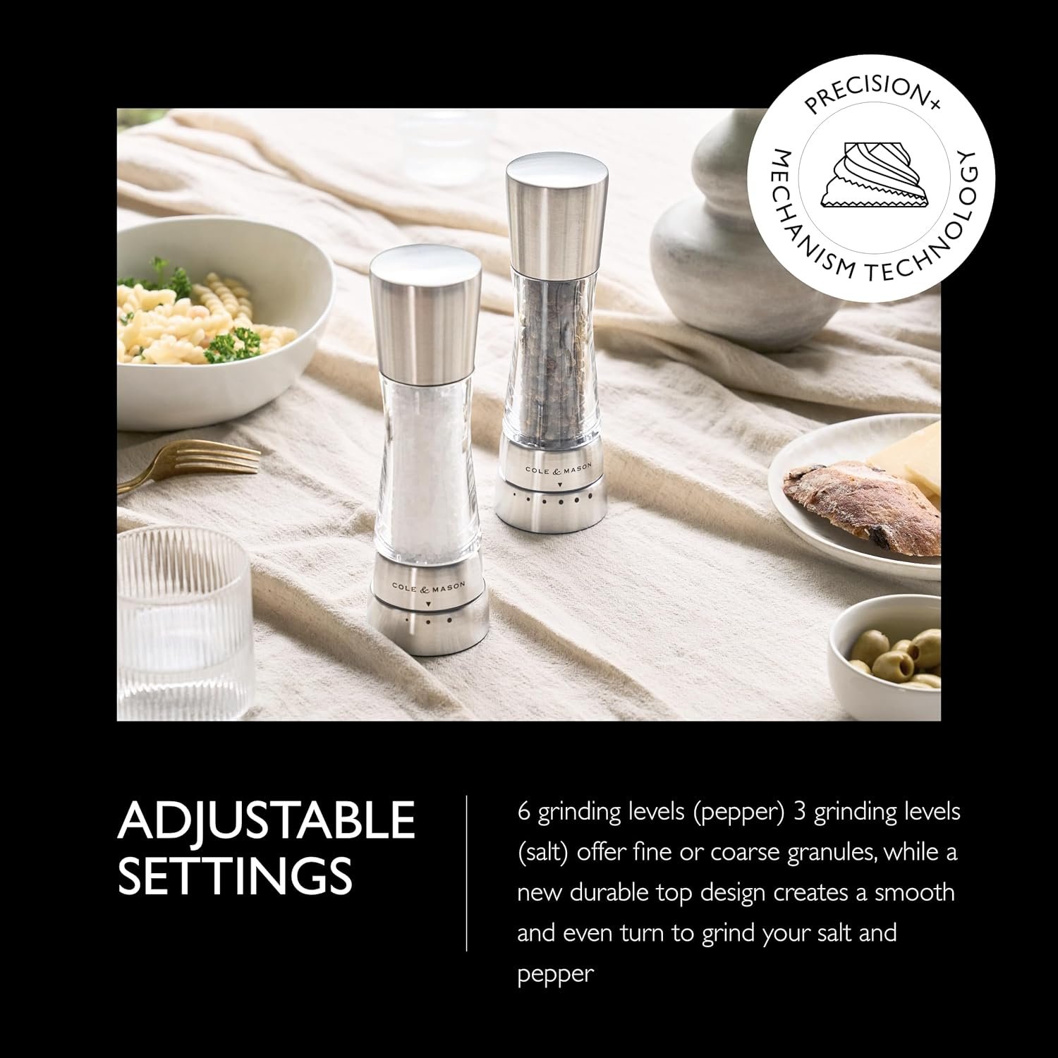 COLE & MASON Derwent Salt and Pepper Grinder Set - Stainless Steel Mills Include Gift Box, Gourmet Precision Mechanisms and Premium Sea Salt and Peppercorns - Image 4