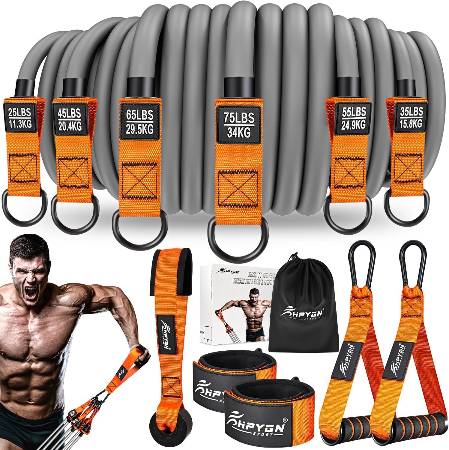 Resistance Bands, Heavy Exercise Bands with Handles, Fitness Bands for Working Out, Workout Bands for Men, Weight Bands Set for Muscle Training, Strength, Slim, Yoga, Home Gym Equipment - Image 2