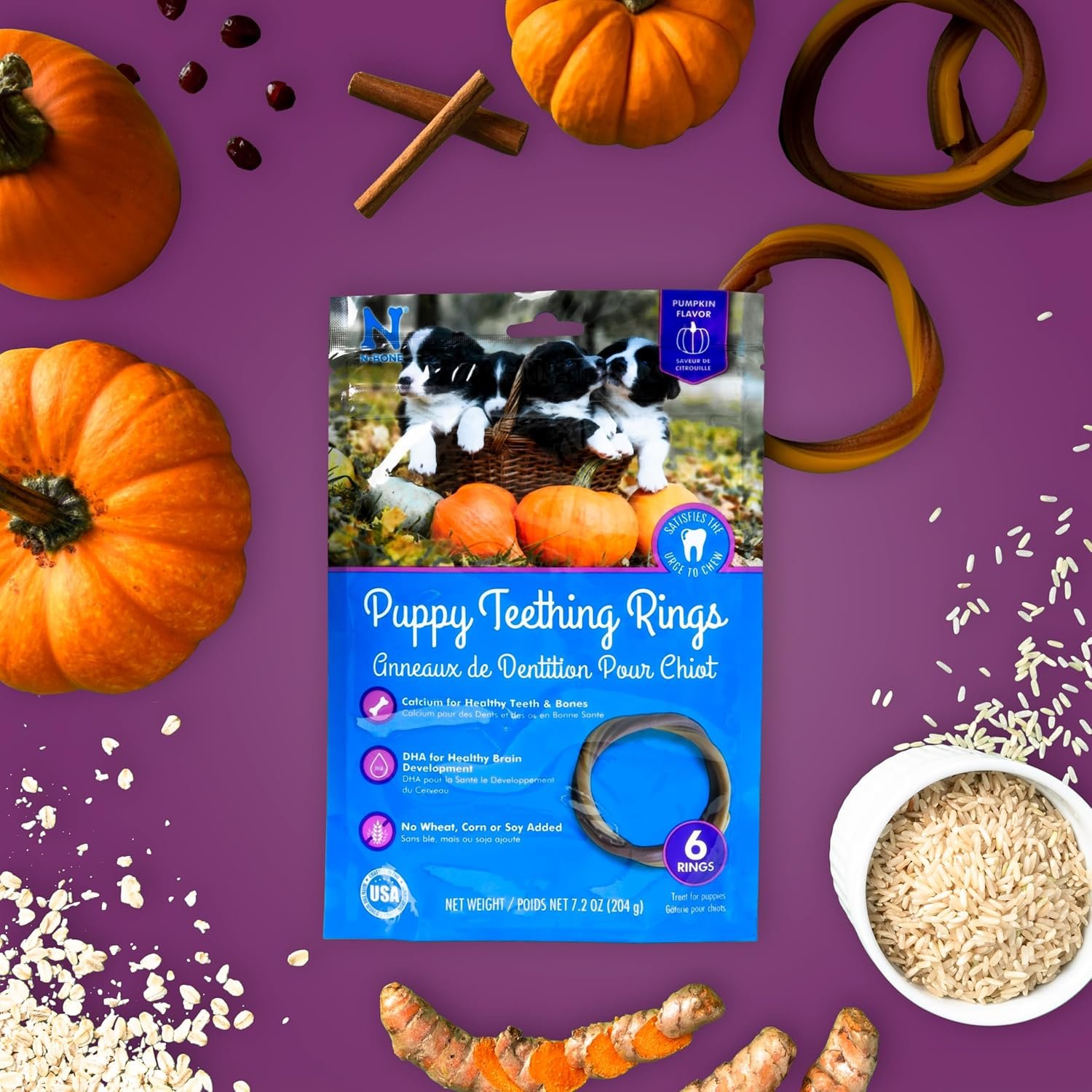 N-Bone Puppy Teething Ring Pumpkin Flavor 7.2 Oz/(6 Count) - Image 7