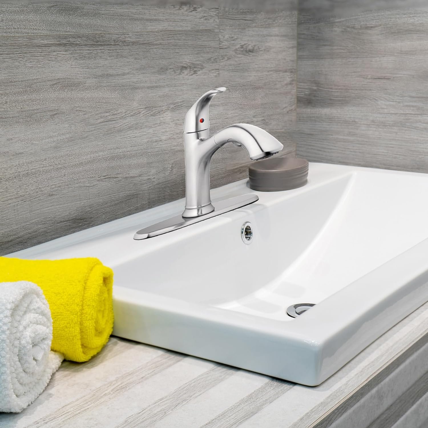 HomePointe Single Loop Handle Kitchen Faucet With Pull-Out Spray, Brass Waterways, Braided Black Nylon Hose and Ceramic Disc Cartridge, Brushed Nickel - Image 5