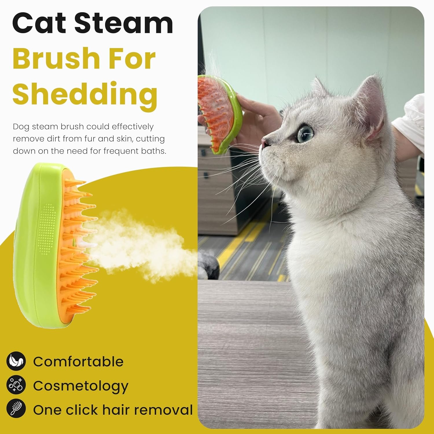 Steamy Cat Brush for Massage | 3 in 1 Silicone Spray Pet Bath Brush Cleanser- Hair Cleaning Brush Comb for Dogs Cats, Steaming Cat Brush for Grooming, Hair Removal Comb Brush for Pets (Green) - Image 10
