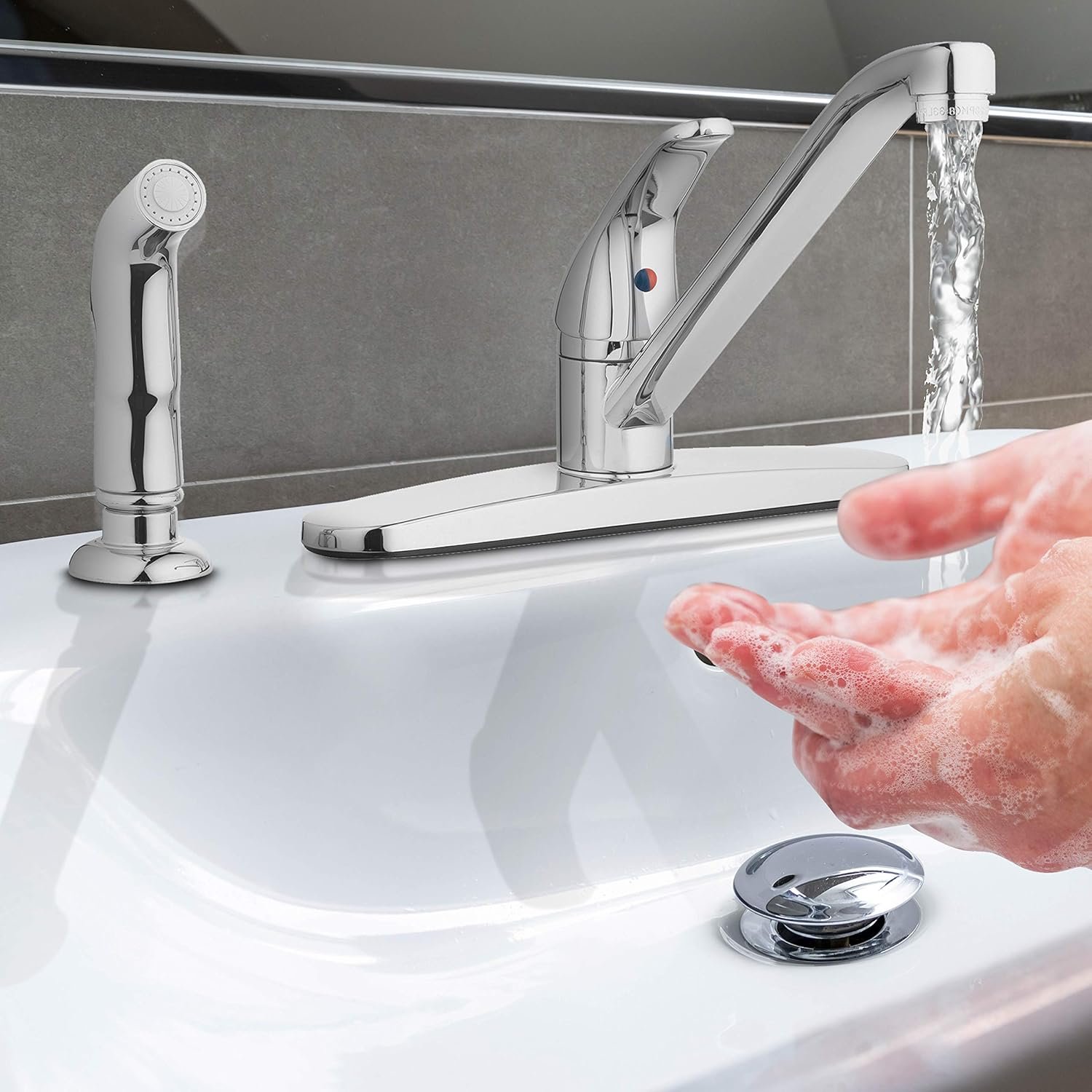 Aqua Vista 22-K81WS-CH-AV Kitchen Sink Faucet with Side Spray, Polished Chrome Single Handle - Image 6