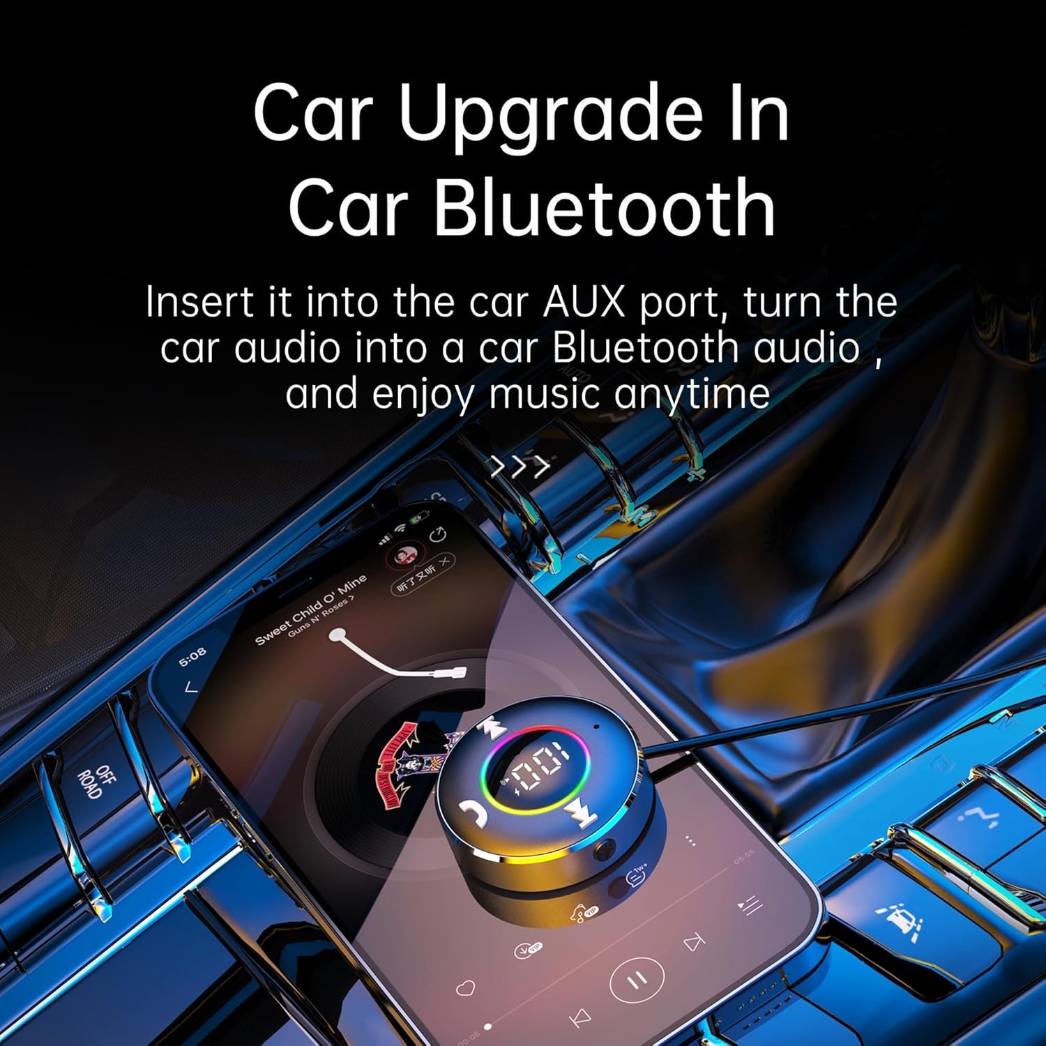 LAICOMEIN Bluetooth Receiver for Car, Bluetooth 5.3 AUX Adapter with LED Battery Display and Ambient Light, Wireless Audio Receiver for Car/Home Stereo/Speaker/Wired Headphones (Silver) - Image 6