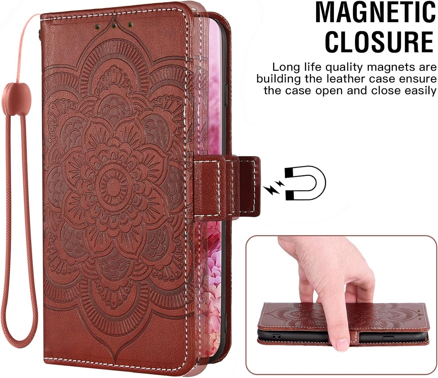 Asuwish Phone Case for Samsung Galaxy A14 5G Wallet Cover with Tempered Glass Screen Protector and Leather Flip Credit Card Holder Stand Flower Folio Cell Accessories A 14 4G 14A G5 Women Men Brown - Image 5