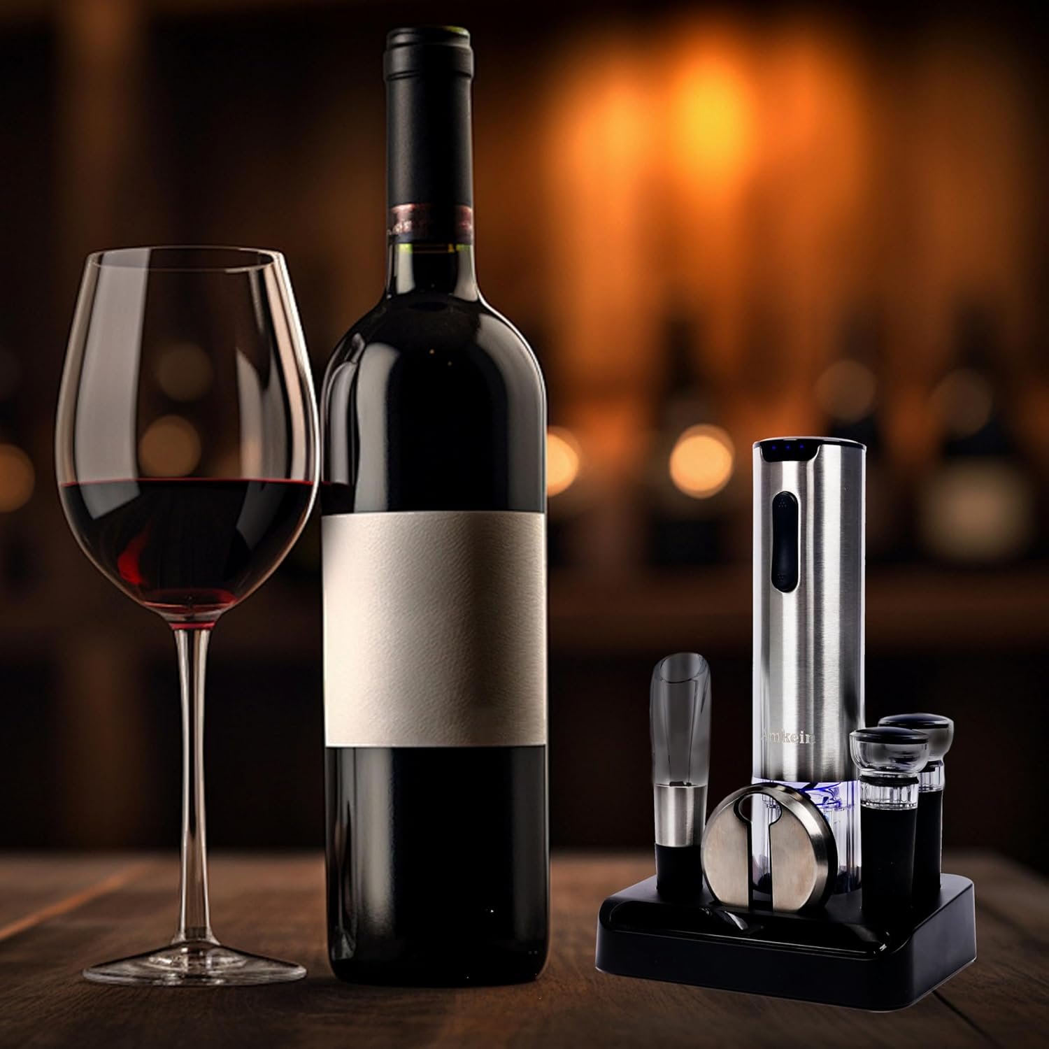 Electric Wine Opener, Automatic Electric Wine Bottle Corkscrew Opener Gift Set - Includes a Charging Wine Bottle Opener, Wine Aerator, Vacuum Wine Preserver, Storage Base, Foil Cutter & USB Cable - Image 8