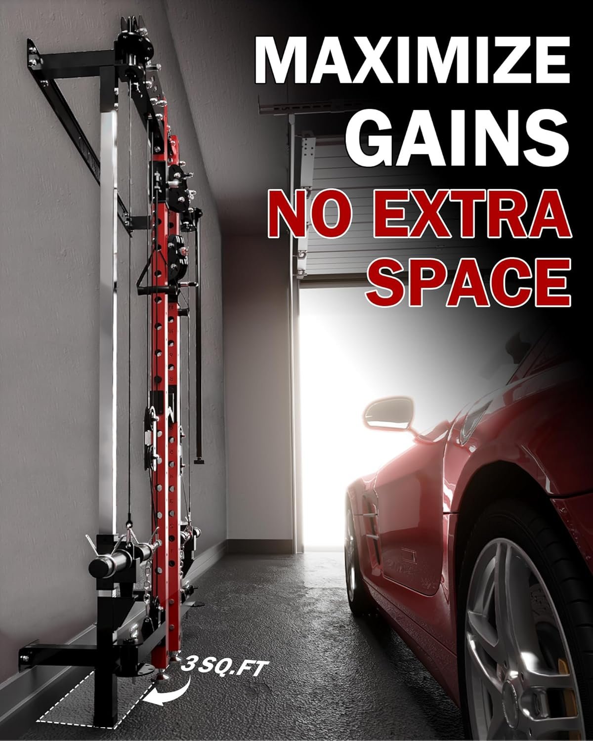 Mikolo Folding Squat Rack, Wall Mounted Power Rack with Cable Crossover Machine & LAT Pull Down, Functional Trainer with 5 Adjustable Function Modes, for Home Gym and Space Saving - Image 3