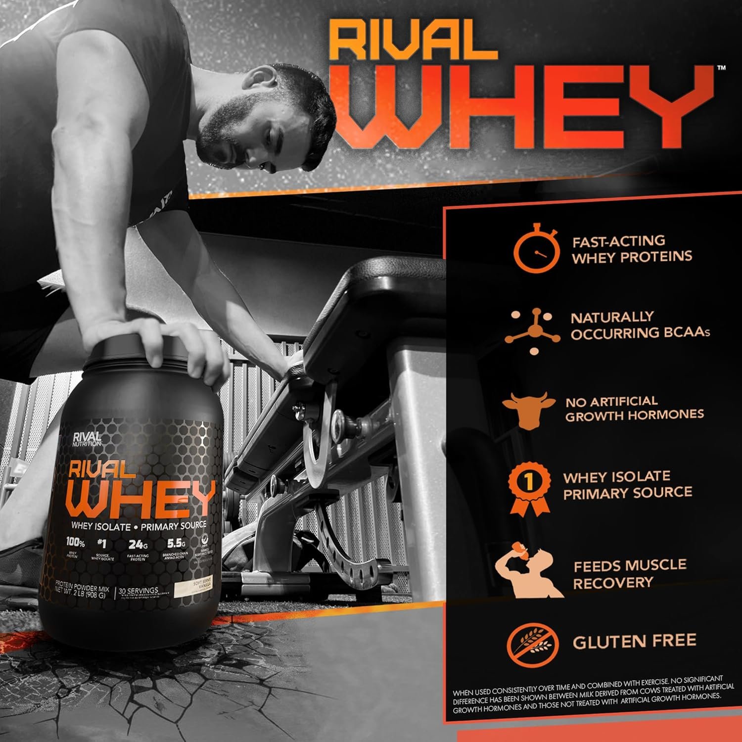 Rivalus Rivalwhey – Soft Serve Vanilla 2lb - 100% Whey Protein, Whey Protein Isolate Primary Source, Clean Nutritional Profile, BCAAs, No Banned Substances, Made in USA - Image 3