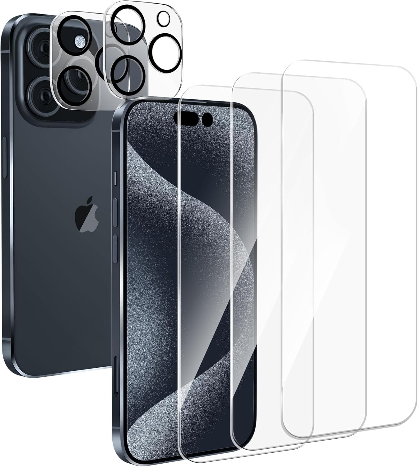 3 Pack Screen Protector for iPhone 15 Pro Max 6.7" with 2 Pack Tempered Glass Camera Lens Protector, Ultra HD, 9H Hardness Accessories, Scratch Resistant, Case Friendly - Easy Install - Image 2