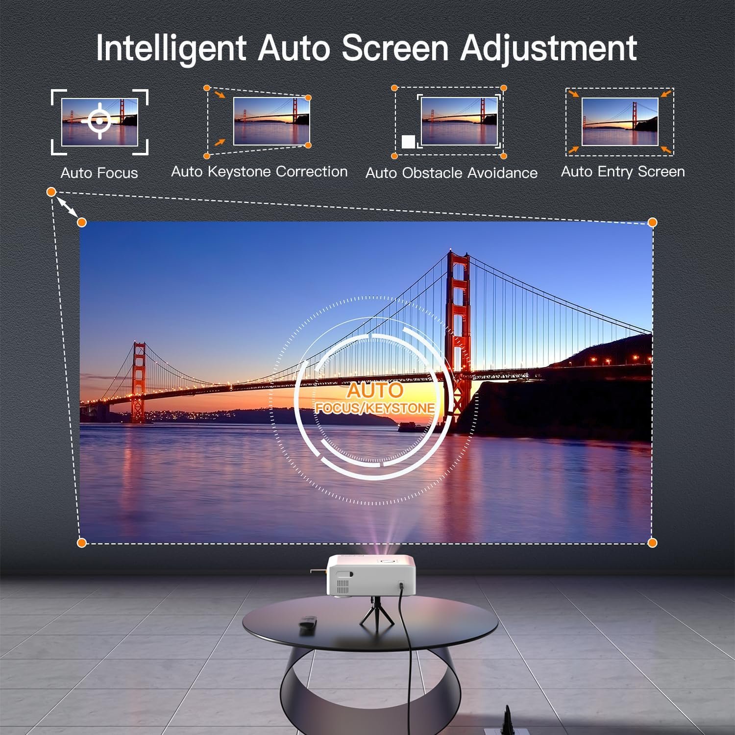 AuKing Projector, 2024 Upgraded Auto-focus Projector, Full HD 1080P Home Theater Video Projector, Compatible with HDMI/USB/AV/Smartphone/TV Box/Laptop - Image 3