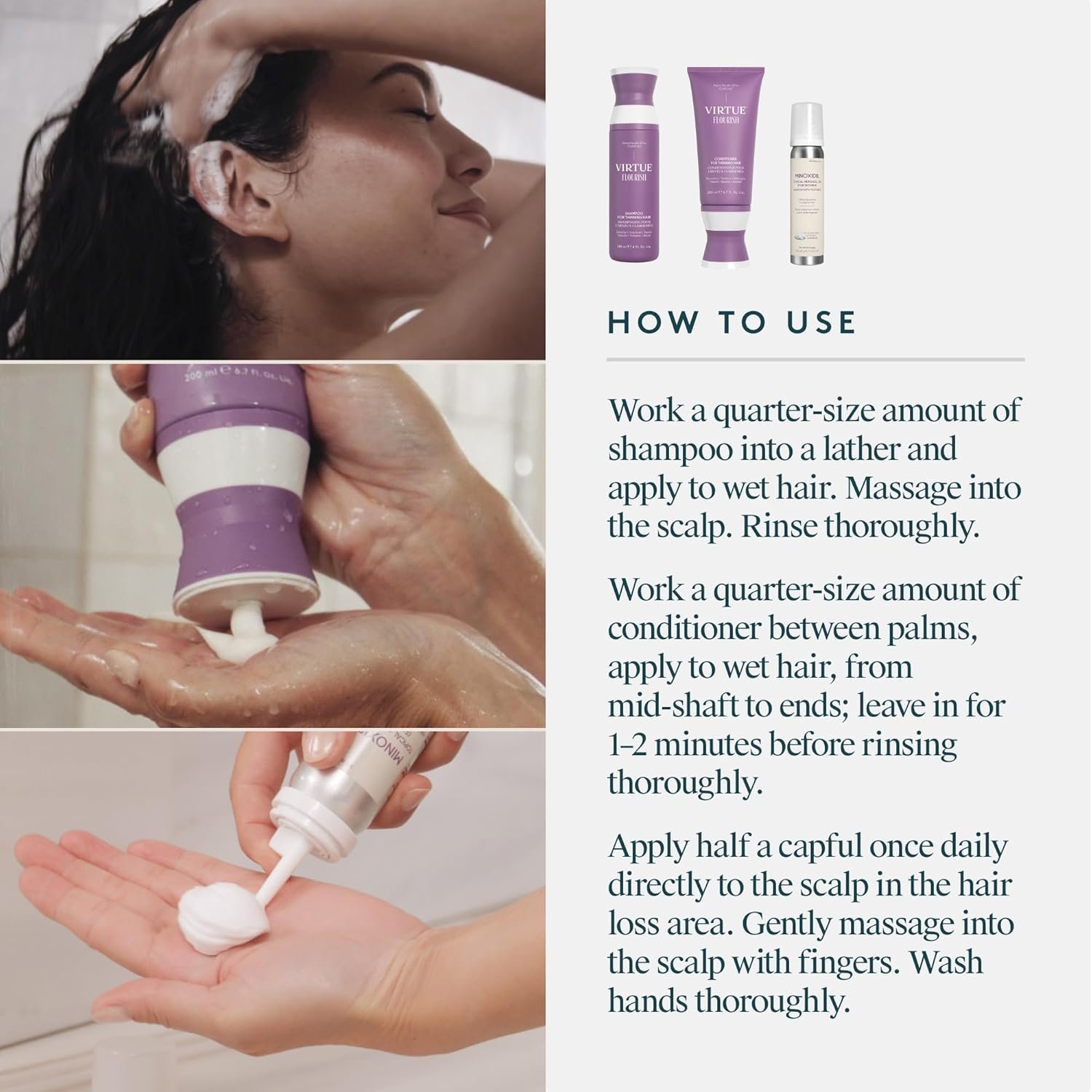 Virtue Flourish Hair Growth Regimen for Women with Minoxidil 5% Foam for Fine or Thinning Hair, Sulfate Free, Color Safe - Image 9