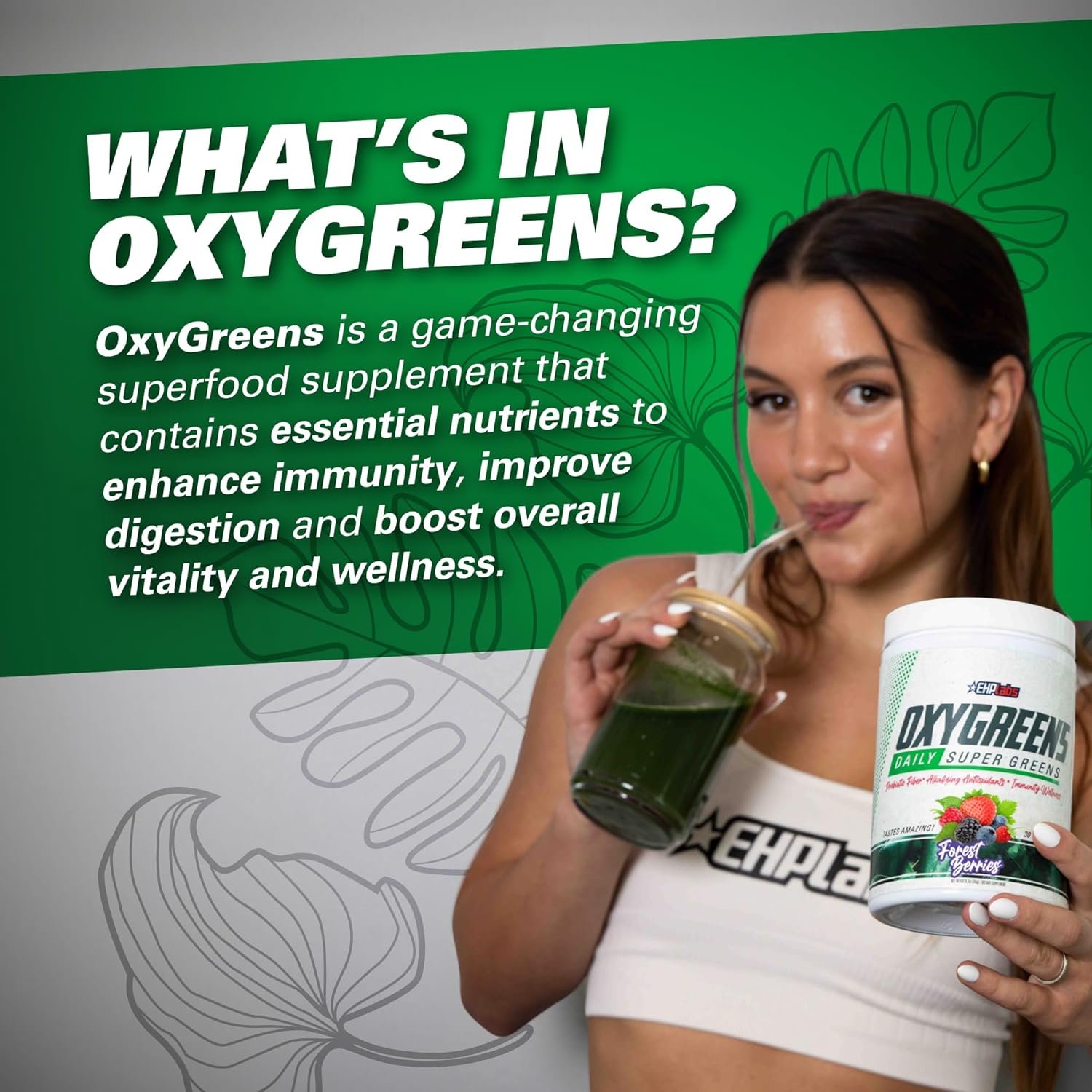 EHP Labs OxyGreens Super Greens Powder - Spirulina & Chlorella Superfood, Green Juice Powder & Greens Supplements with Prebiotic Fibre, Antioxidants & Immunity Support, 30 Serves (Pineapple) - Image 7