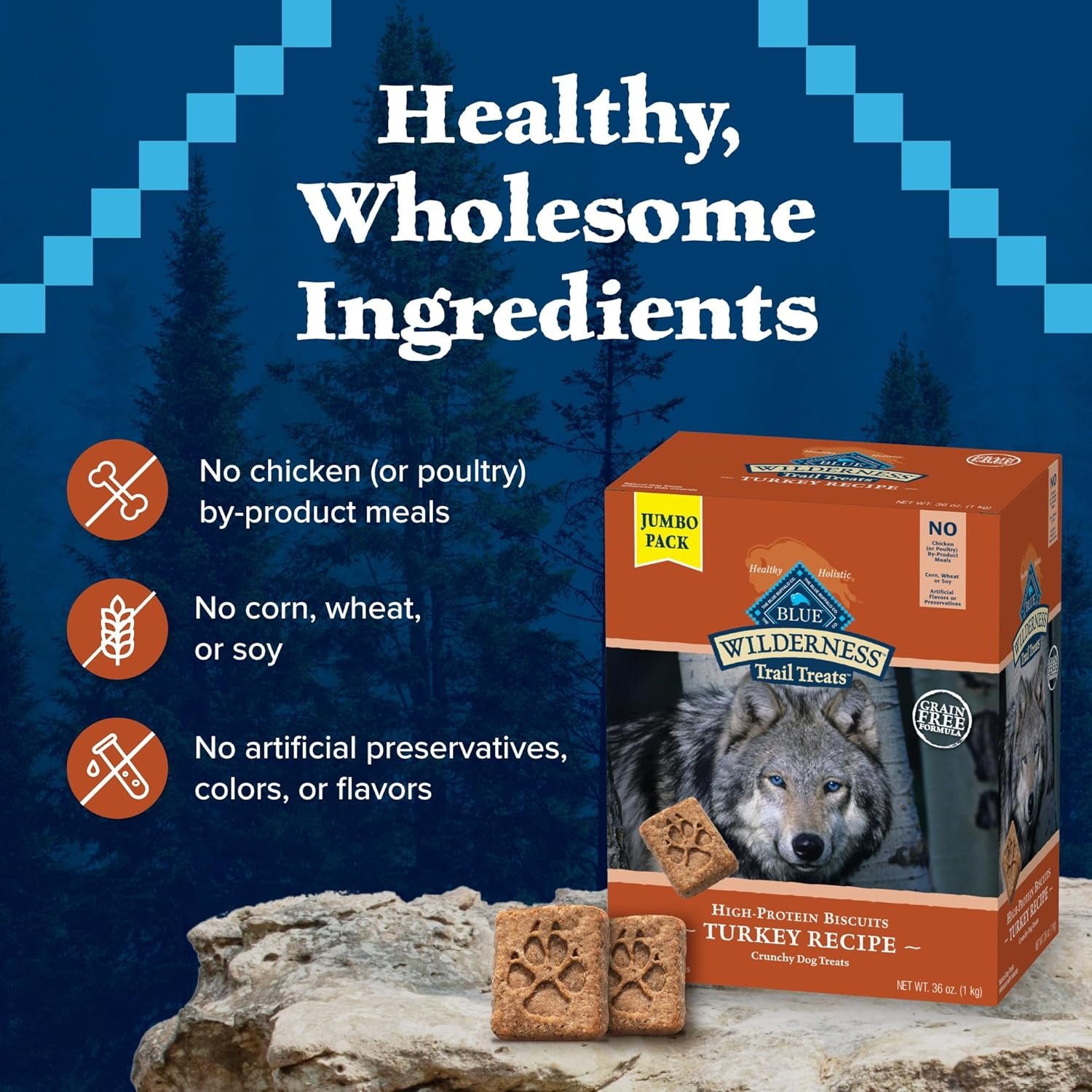 Blue Buffalo Wilderness Trail Treats High Protein Grain Free Crunchy Dog Treats Biscuits, Turkey Recipe, 36-oz box - Image 7