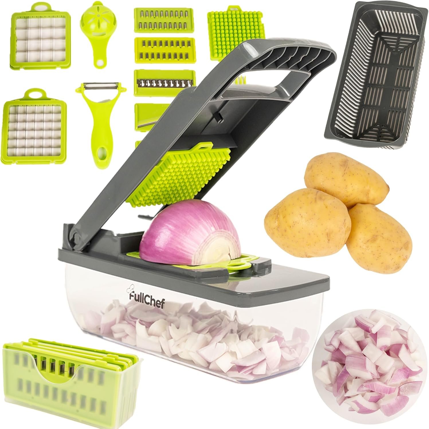 Vegetable Chopper, 14 in 1 Multi-functional Mandoline Pro Slicer/Grater with Container, Large, Gray - Image 2
