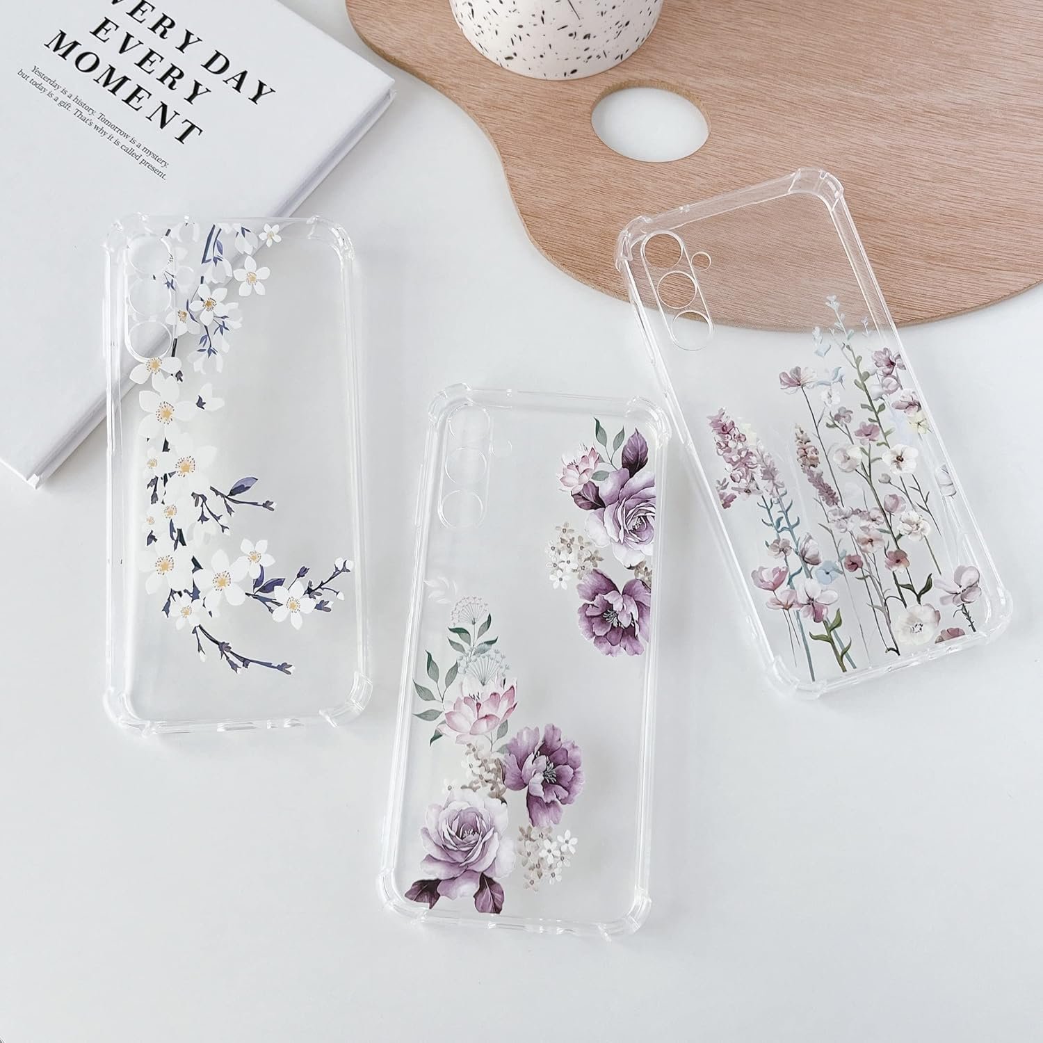 DEFBSC Soft Case Compatible with Samsung Galaxy A14 5G, Clear Floral Flower Pattern Print Design Flexible TPU Shockproof Cover for Women Girls,Flower Protective Phone Case, Purple Peony - Image 3