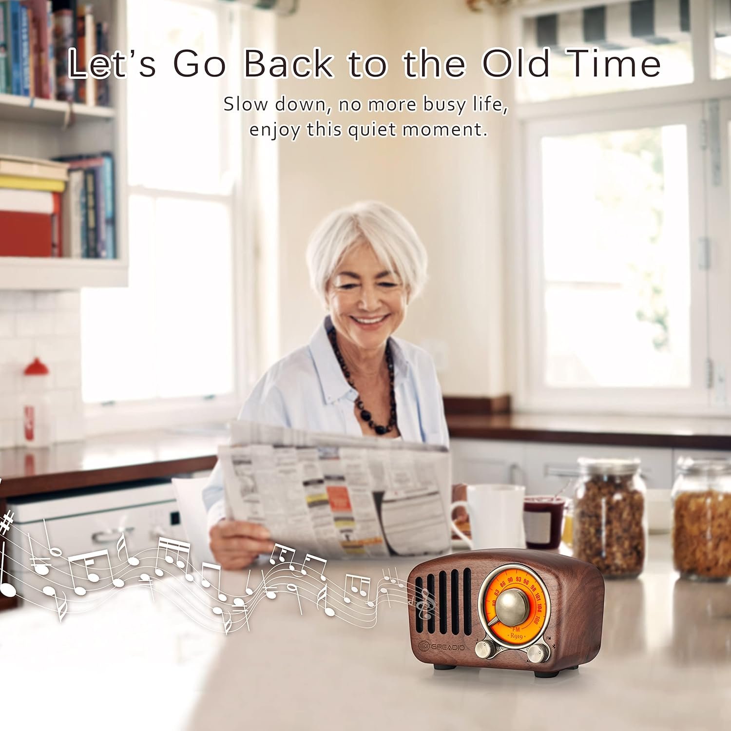 Vintage Greadio Walnut Wood Bluetooth Speaker Radio - Retro Style, Bass Enhancement, Loud Volume, Bluetooth 5.0, MP3 & FM Radio - Image 8