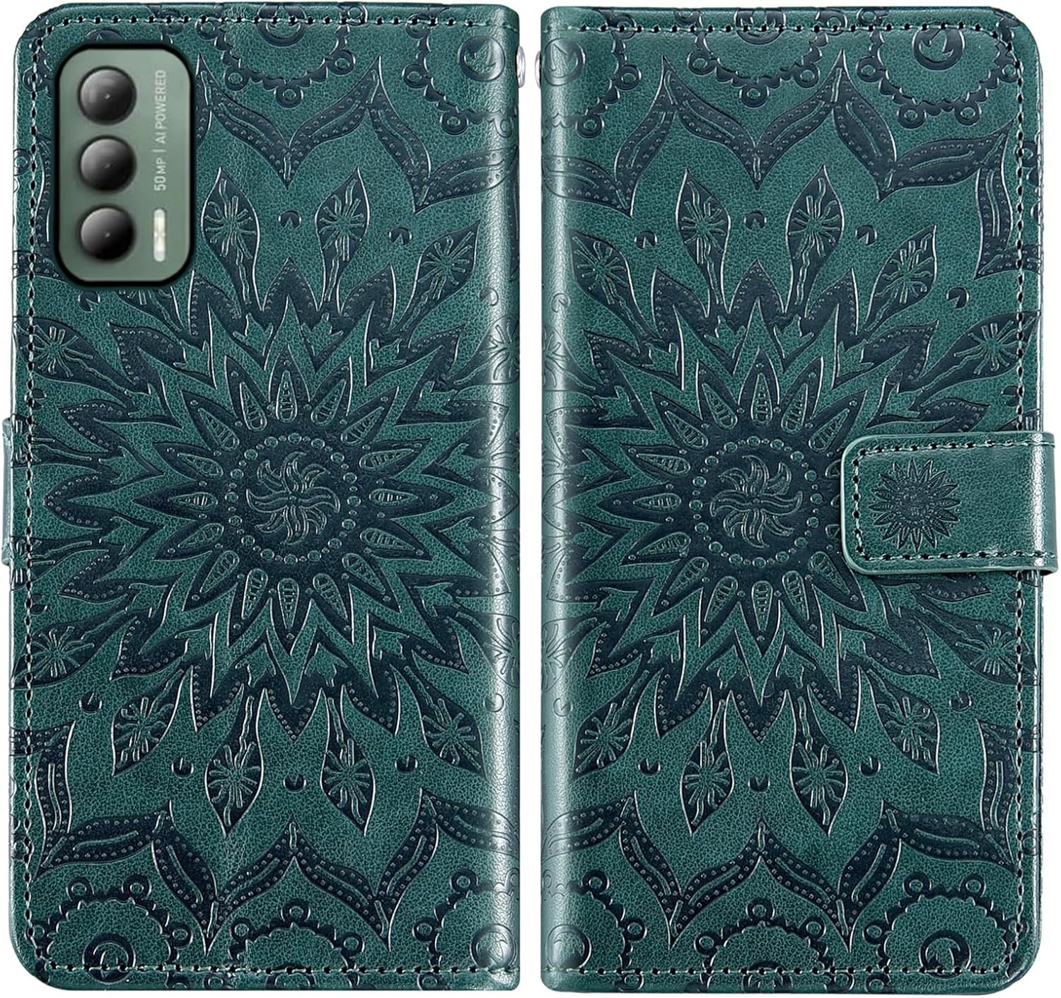 Phone Case for Cricket Outlast U680AC / AT&T Jetmore (2023) Wallet with Tempered Glass Screen Protector and Sunflower Leather Slim Flip Cover Card Holder Stand Cell Accessories ATT 4G Men Dark Green - Image 5