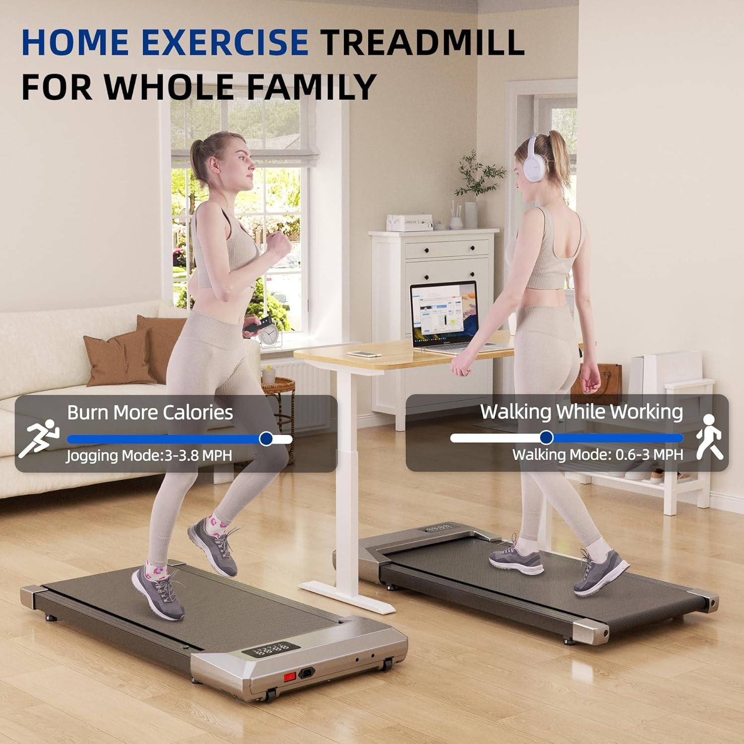 DeerRun Walking Pad, 2024 Upgrade Smart Under Desk Treadmill, 2.5HP Small Quiet Portable Treadmill, Walking Treadmill Under Desk, APP & Remote Control, Knee-Protective, No-Assembly - Image 4