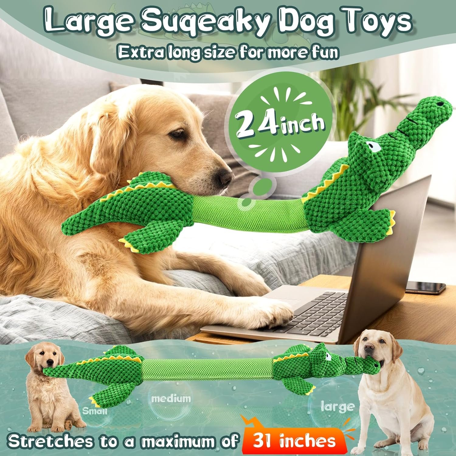 Dog Toys for Large Dogs: Squeaky Dog Toys - Plush Dog Chew Toys - Tough Tug of War Dog Toys - Interactive Puppy Toys for Small,Medium,Large Breed - Image 3