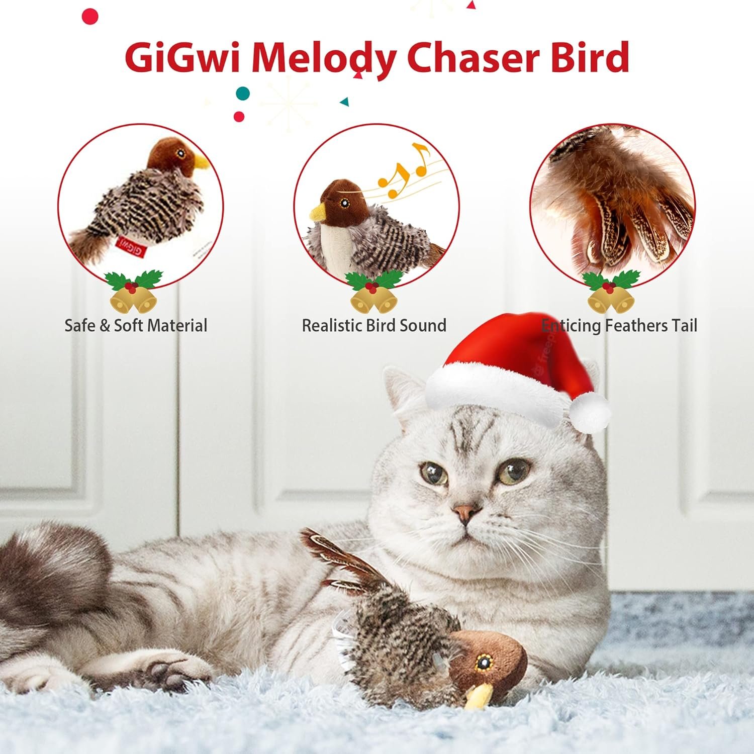 Gigwi Interactive Electronic Cat Toy (Not Flapping), Automatic Chirping Bird Cat Toy Squeaky with Feather Tail, Melody Chaser Toy Bird for Cats to Play Alone, Play and Squeak Kitten Toy for Boredom - Image 5