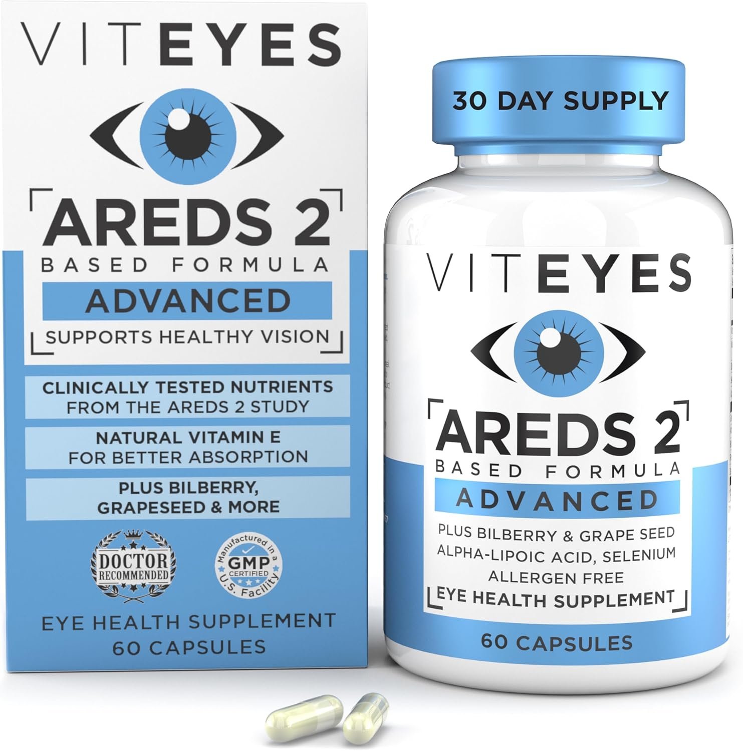 Viteyes AREDS 2 Advanced Macular Support with Bilberry, grapeseed, FLORAGLO Lutein, Selenium, Natural Vitamin E, Allergen Free, Eye Vitamins for Vision Protection, 60 Count - Image 2