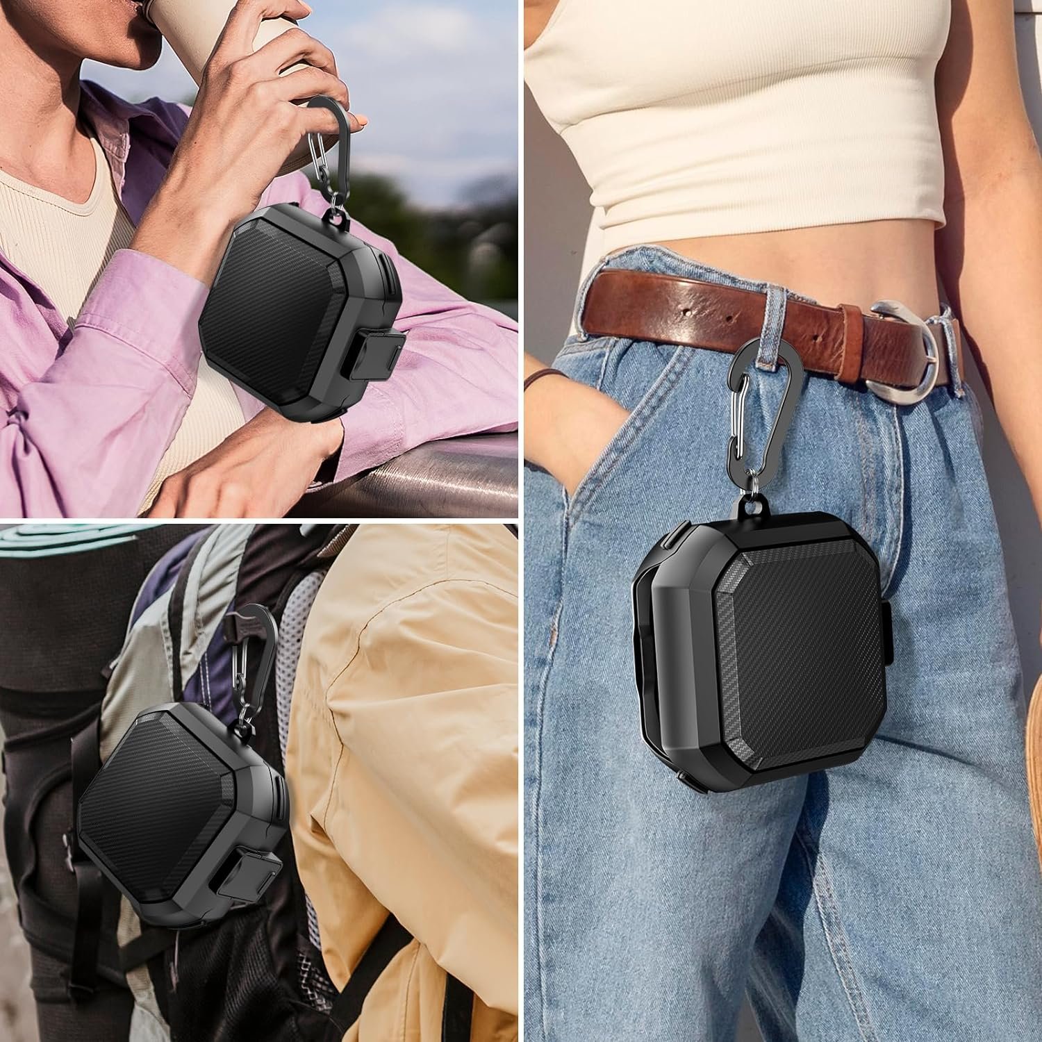 Powerbeats Pro Case Cover, Military Carbon Fiber Compatible with Powerbeat Pro Case, Four-Corner Wrapping and Safety Lock 360° Protect Your Powerbeats Pro (Black) - Image 8