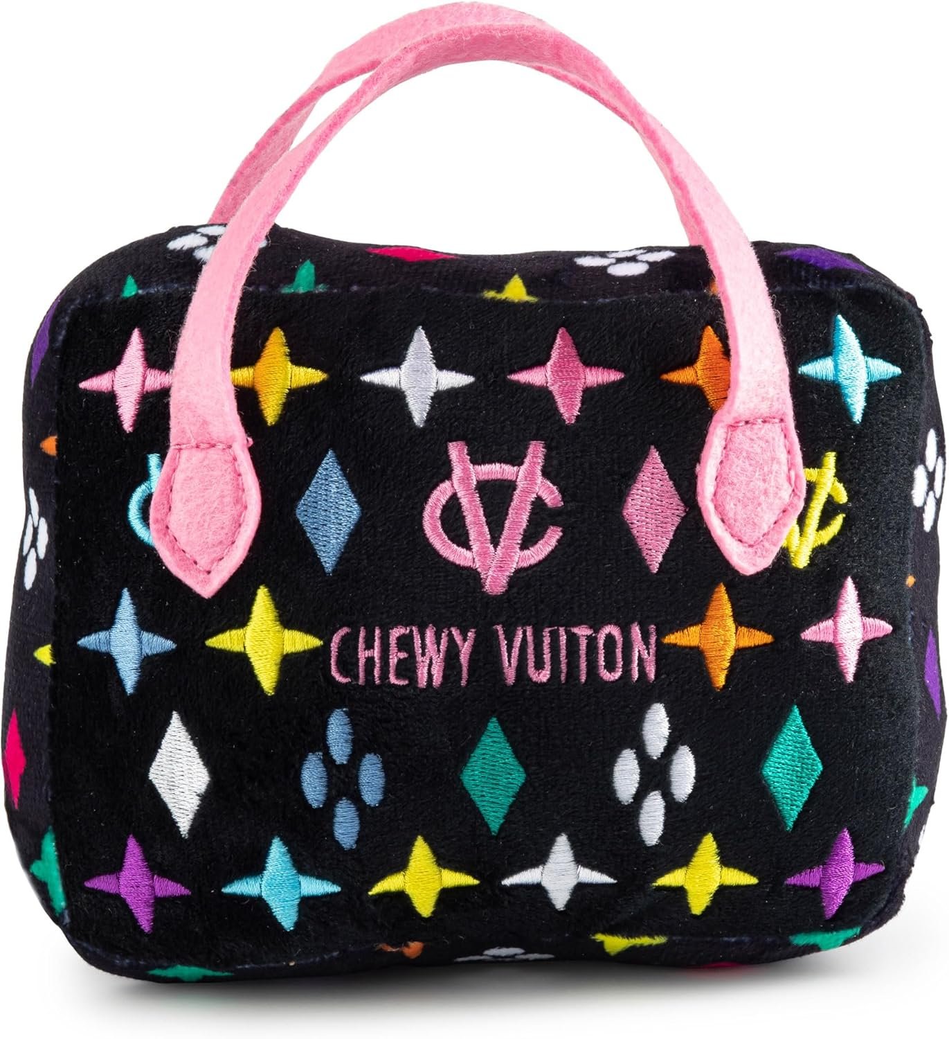 Haute Diggity Dog Black Monogram Chewy Vuiton Handbag, Plush Designer Dog Toys with Interactive Squeaker, Stimulating Pet Enrichment, Machine-Washable & Safe Materials for All Breeds, Size Medium - Image 3