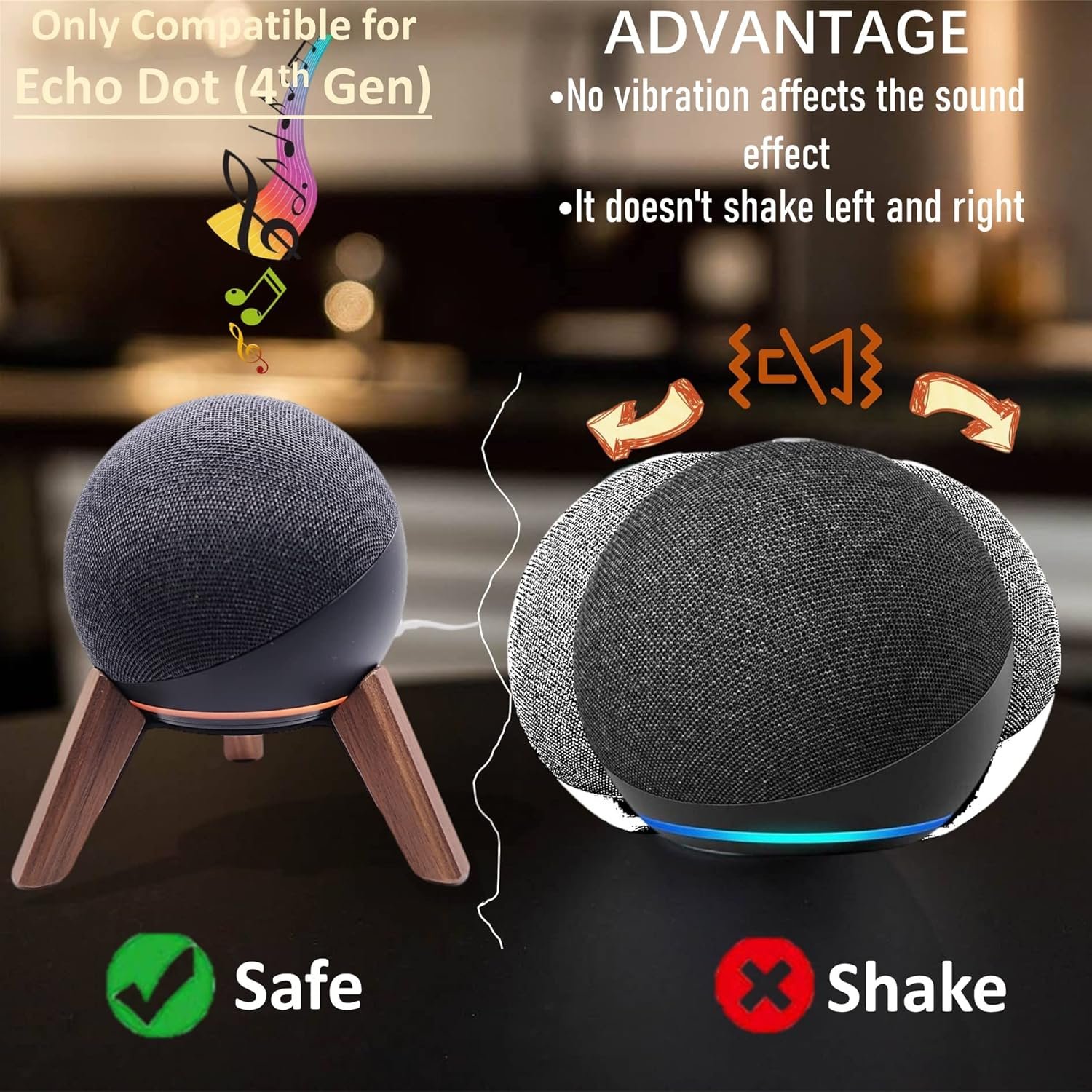 Real Wood Stand for Echo Dots(4th Gen)(5th Gen),Tripod Accessories Protect Smart Speaker get Better Sound,Secure Stable Wooden Mount Holder for Echo Dot (Walnut) - Image 6
