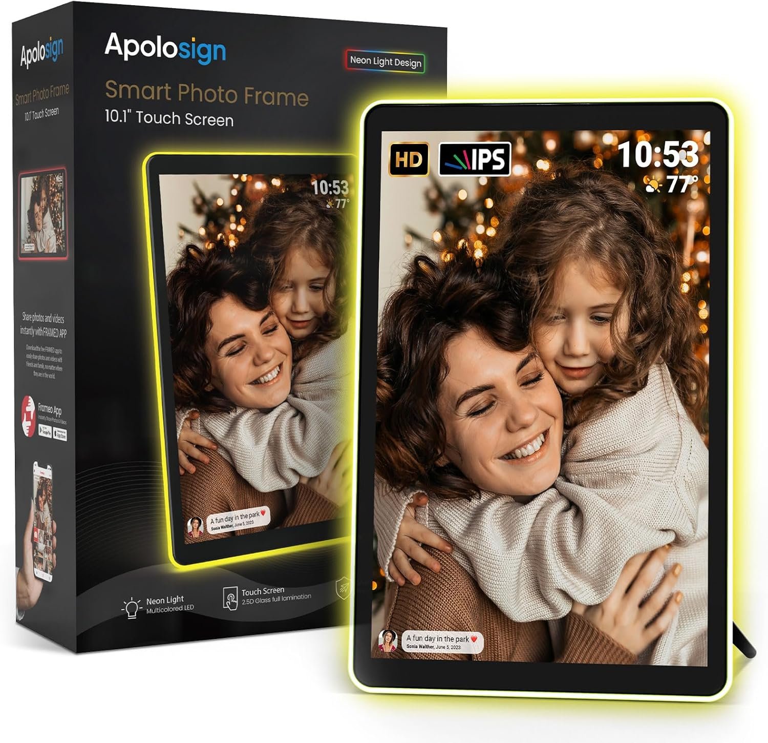 ApoloSign Neon Light Digital Picture Frame - 10.1" HD Display | AI Color-Changing LED Strip Digital Photo Frame | Quick Share Photos/Videos, Easy Setup in Frameo App | Best Digital Frame for Gifting - Image 2