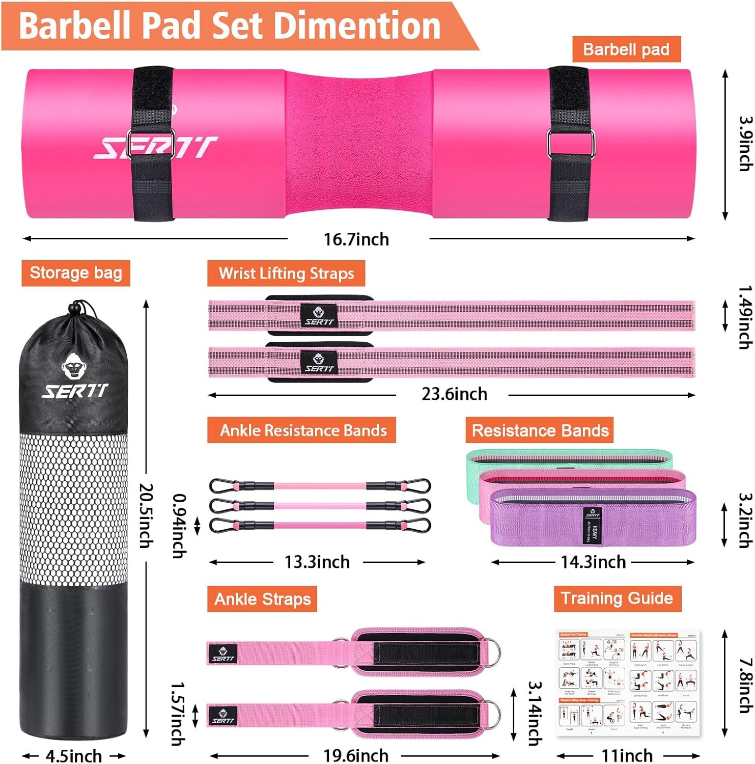 12Pcs Foam Barbell Pad Set for Squats, SERTT Hip Thrust Pad Gym Essentials Set for Workout, 1 Gym Pad, 1 Carry Bag, 2 Lifting Strap, 2 Ankle Cuffs, 3 Ankle Risistance Band, 3 Hip Resistance Bands - Image 3