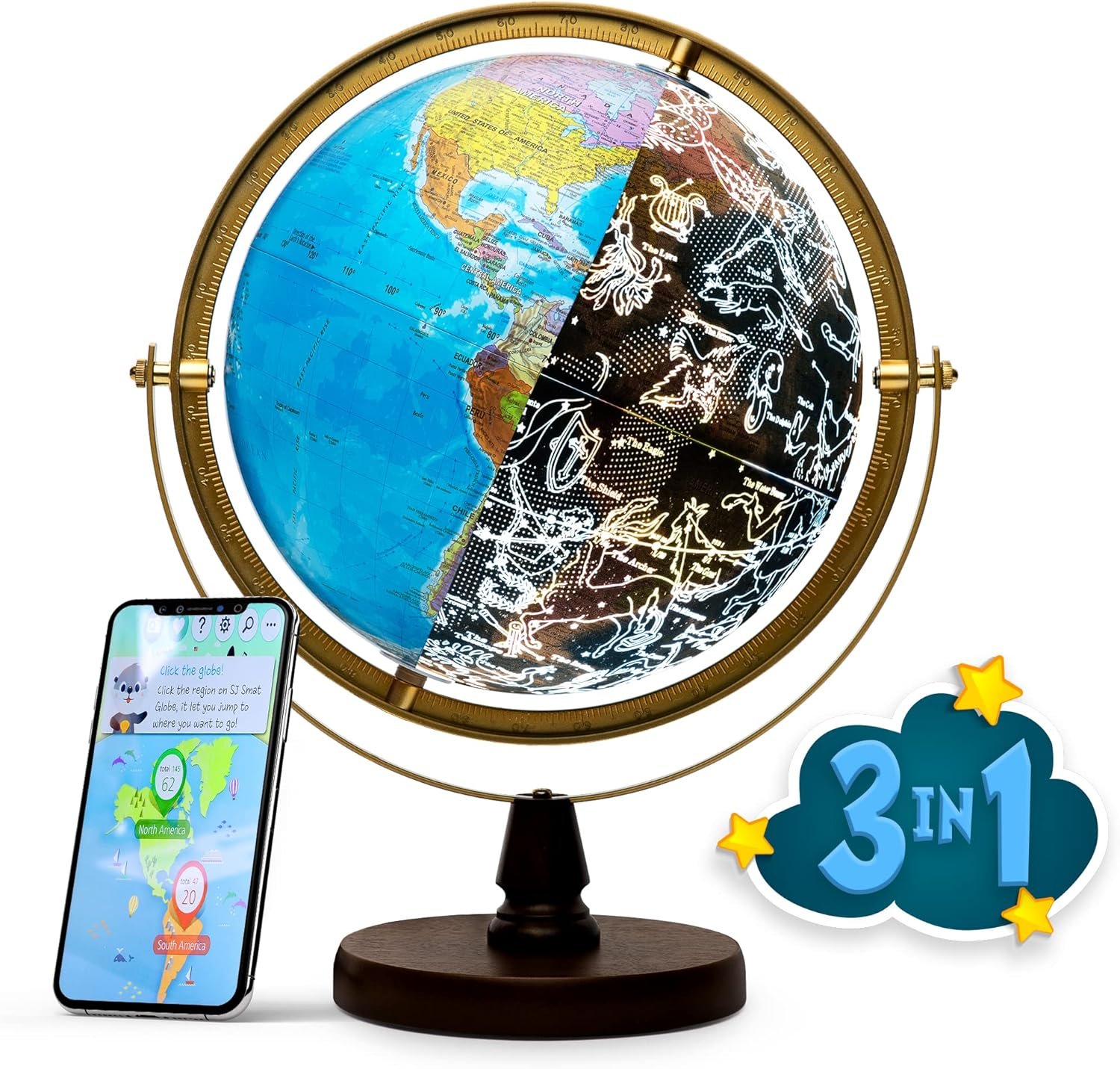 with Interactive APP & LED Illuminated Constellations at Night, US-Patented STEM education 10" World Globe with Detailed map - Image 2