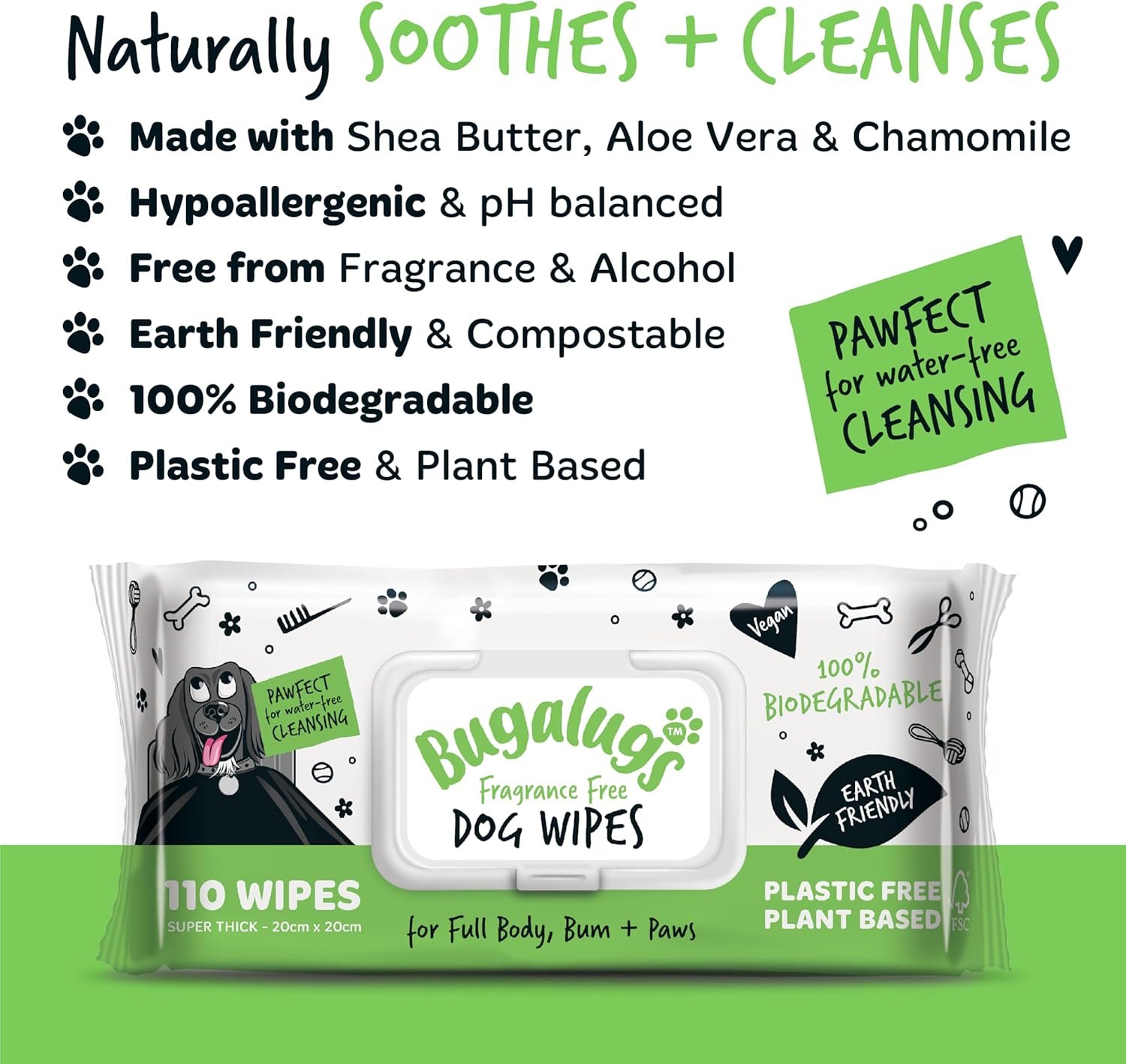 Dog Wipes, 100% Plastic Free Biodegradable pet Wipes for Full Body, Eye Wipes, Ear Wipes, Bum & Paws. 110 Sensitive Dog Grooming Wipes for Dogs, Puppy & cat Grooming (Fragrance Free) - Image 5