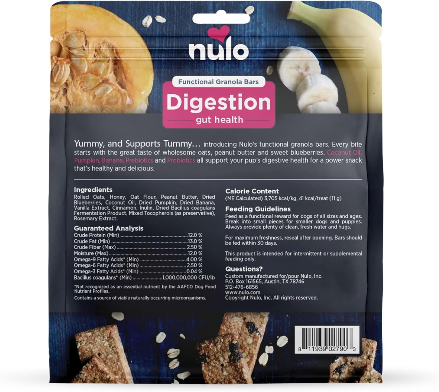Nulo Functional Granola Bars, Healthy Dog Treats, Oven Baked, Made with Prebiotics and Probiotics, Contains No Added Salt, Sugar, or Molasses, 10 Ounce Bag - Image 3