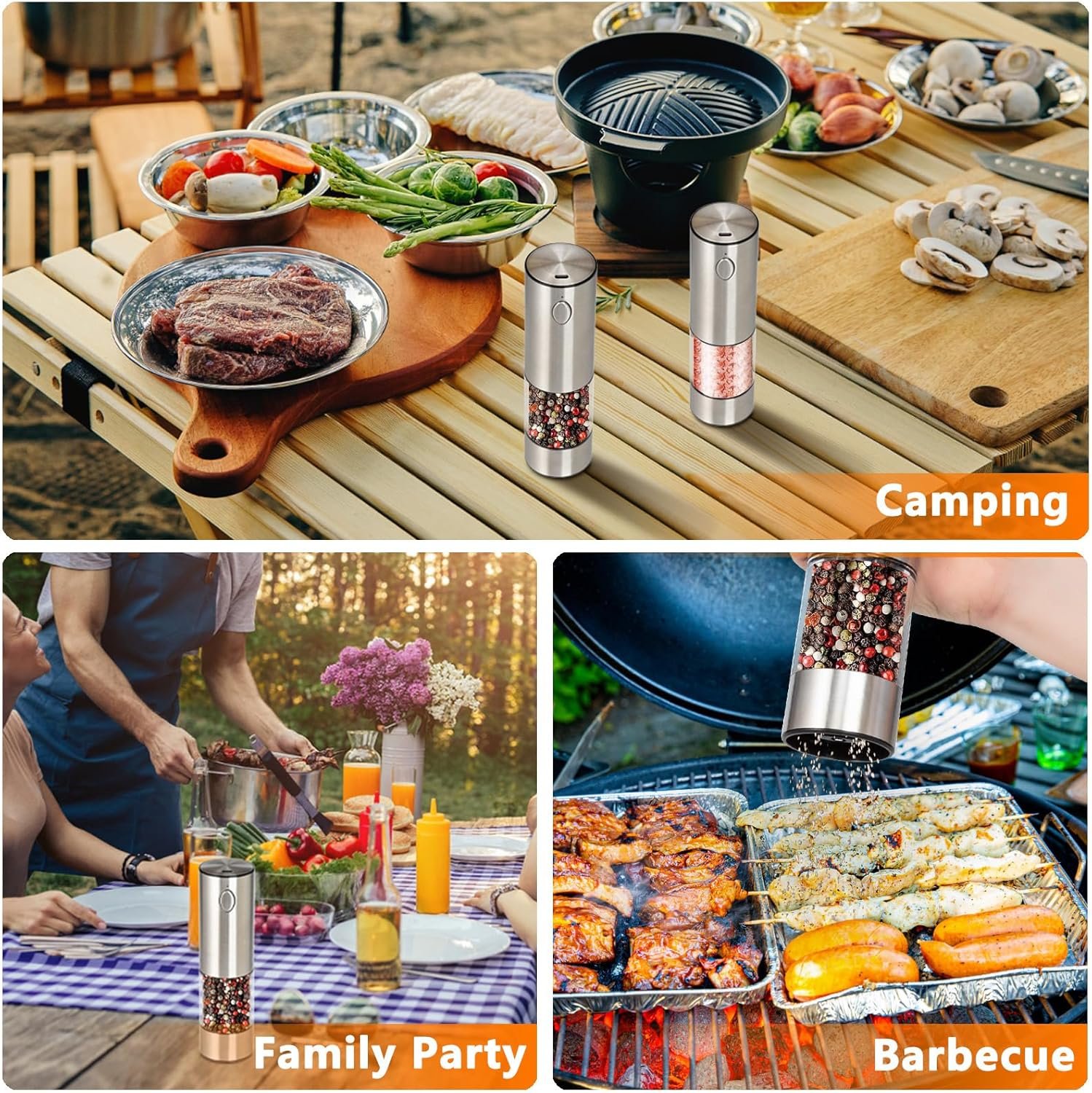 Electric Salt and Pepper Grinder Set(2 Pack), SDMXSE Rechargeable Stainless Steel Automatic Mills with Adjustable Coarseness, LED Light, Refillable Electric Salt Shakers for Kitchen, Silver - Image 8