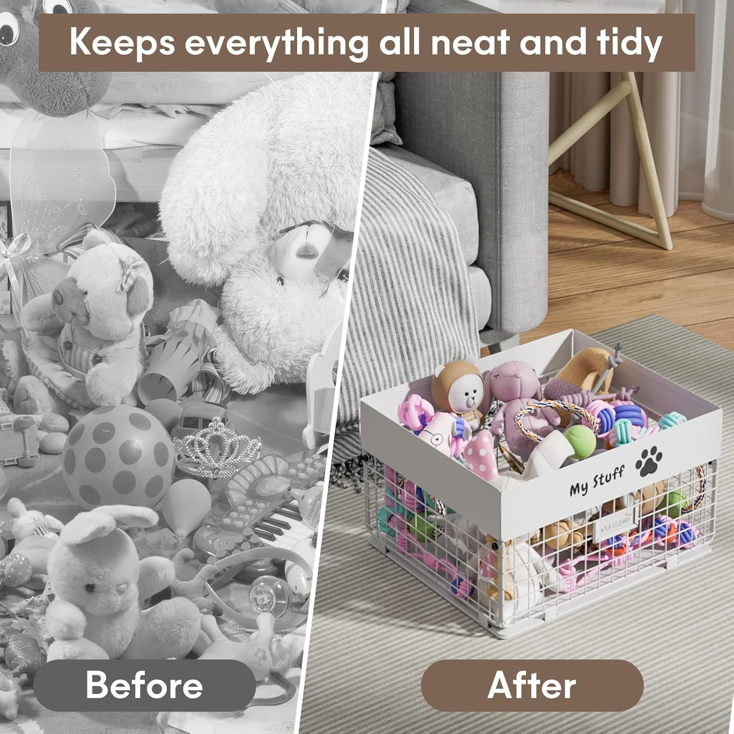 Dog Toy Box- Metal Large Dog Toy basket for Small Dog - Dog Toy Storage Bin for Pet - Personalized Large Dog Toy Basket for Puppy and Pet- Dog Toy Organizer Holder Boxes for Living Room - Image 4