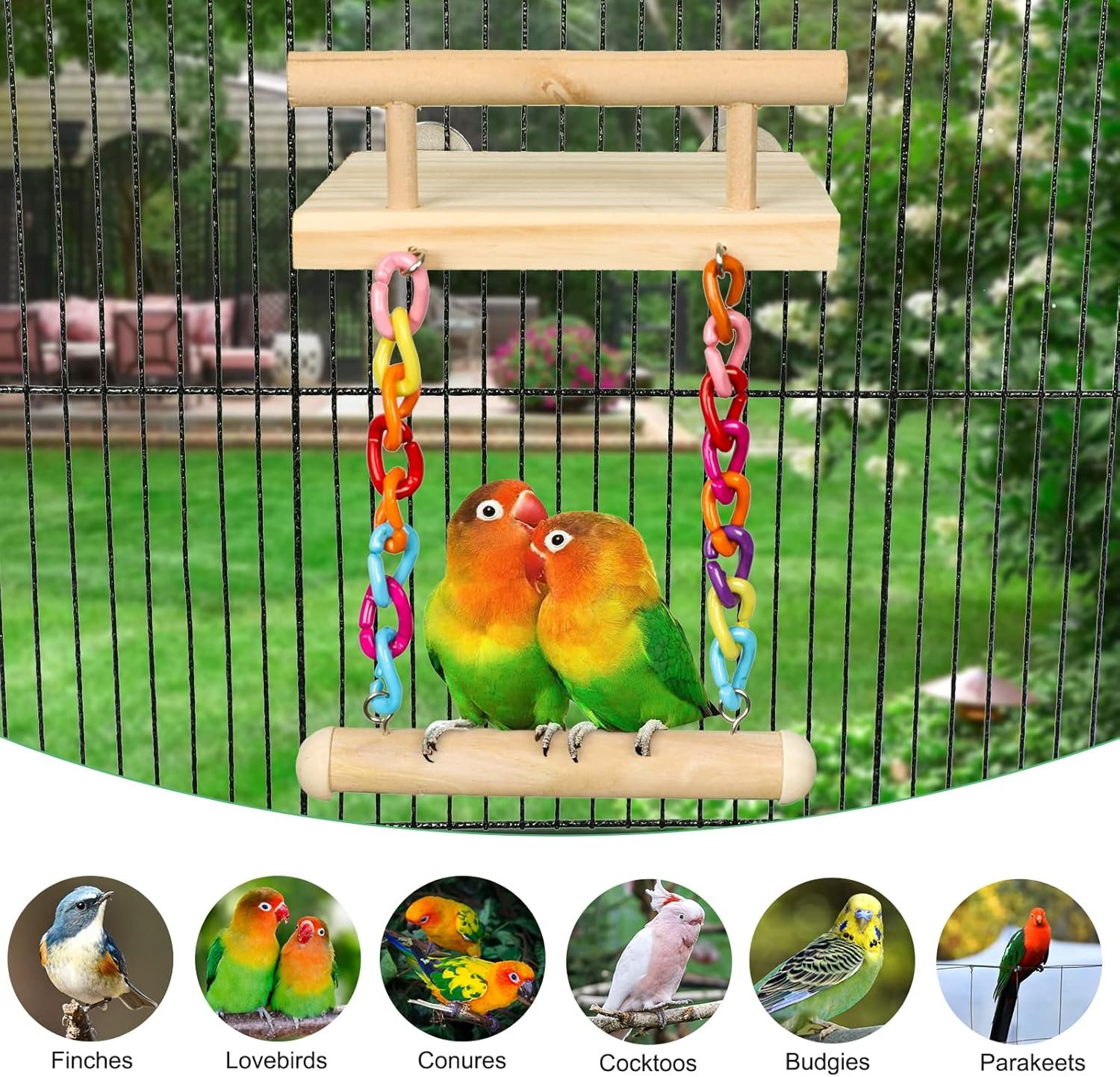 Bird Perches Cage Toys Parrot Wooden Platform Play Gyms Exercise Stands with Acrylic Wood Swing Ferris Wheel Chewing for Animals Green Cheeks, Baby Lovebird, Chinchilla, Hamster Budgie - Image 4