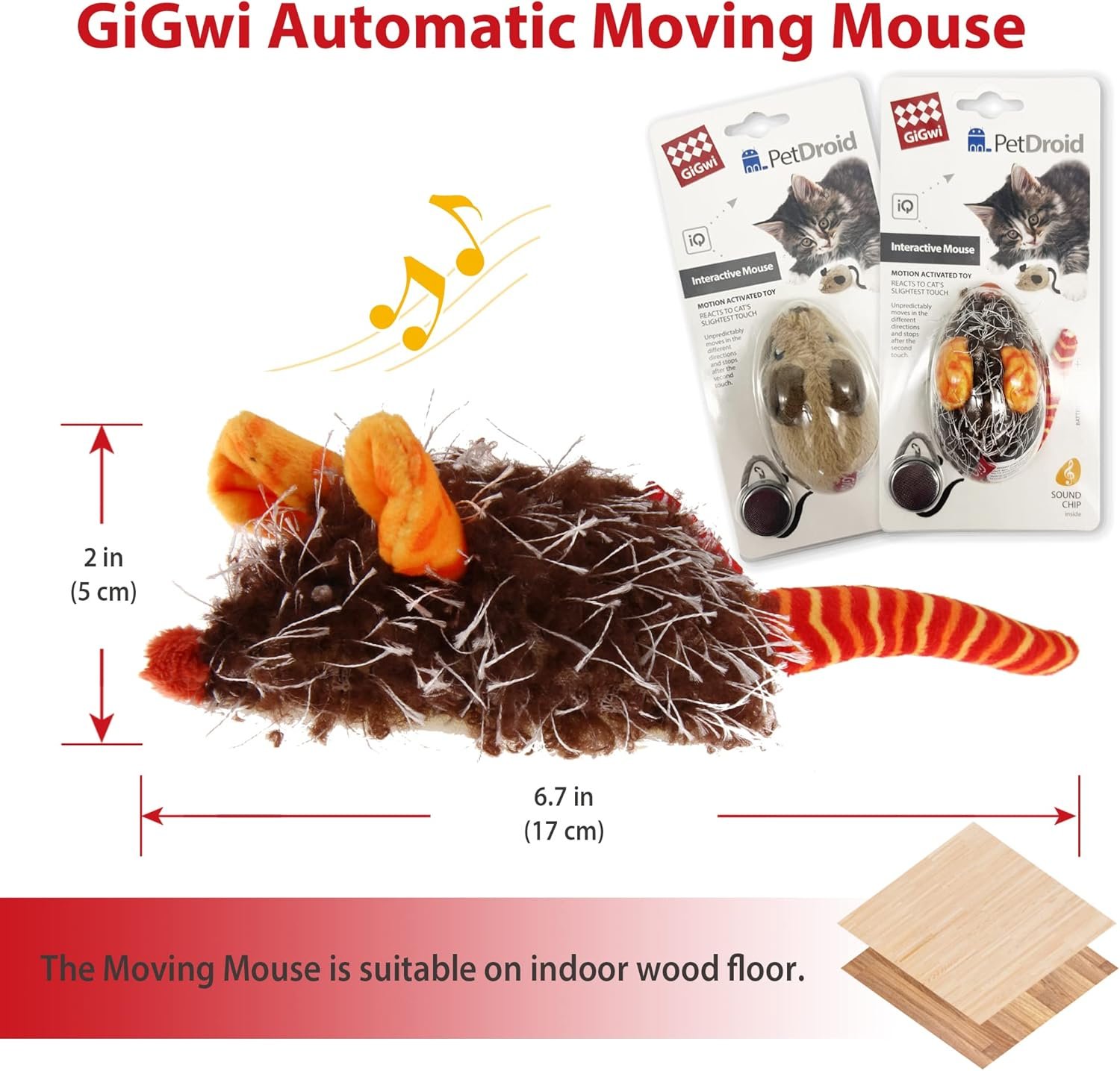 Gigwi Interactive Cat Toys for Indoor Cats, Cat Mouse Toys 2 Pcs with Electronic Realistic Squeaky Sound, Automatic Moving Kitten Toys Electric Mice Toy Self Play Exercise(Brown & Orange Ears) - Image 3