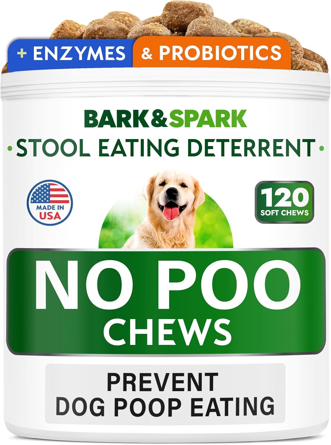BARK&SPARK NO Poo Treats - Prevent Dog Poop Eating - Coprophagia Treatment - Stool Eating Deterrent - Probiotics & Enzymes - Digestive Health + Breath Aid - 120 Soft Chews - USA Made - Bacon Flavored - Image 2