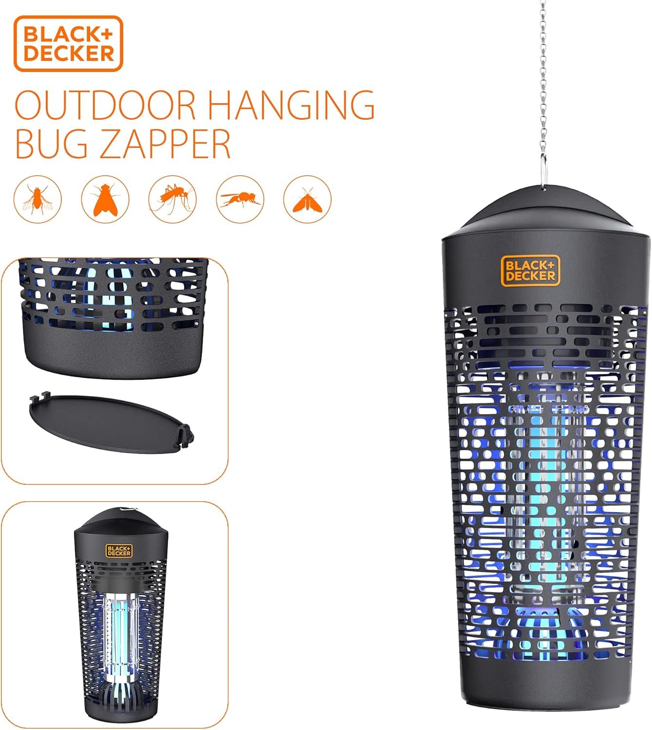 BLACK+DECKER Bug Zapper- Mosquito Repellent & Fly Traps for Indoors- Mosquito Zapper & Killer- Gnat Trap Bug Catcher for Insects Outdoor, Half Acre Coverage & Free Bulb Included - Image 5