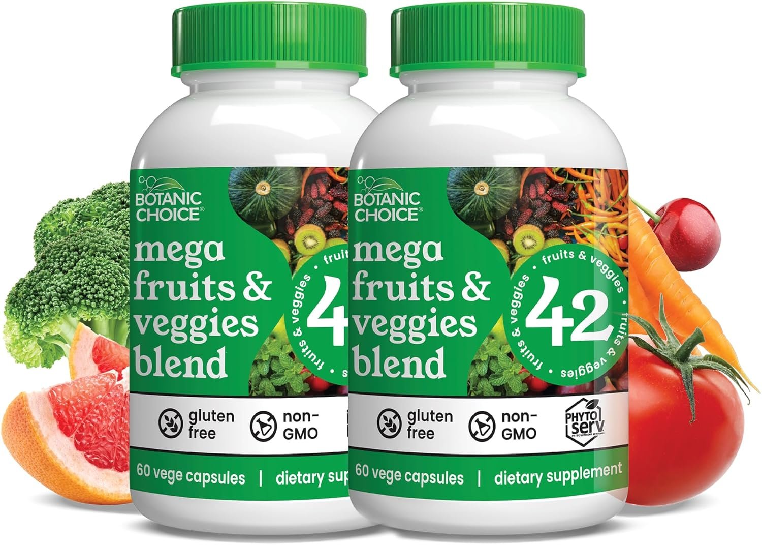 Botanic Choice Mega Fruits and Veggies Blend Total of 42 Fruit and Vegetables Like Elderberry, Chlorella, Kale Energy Balance & Superfood Vegetable Supplements for Adults - 2 Pack - Image 2