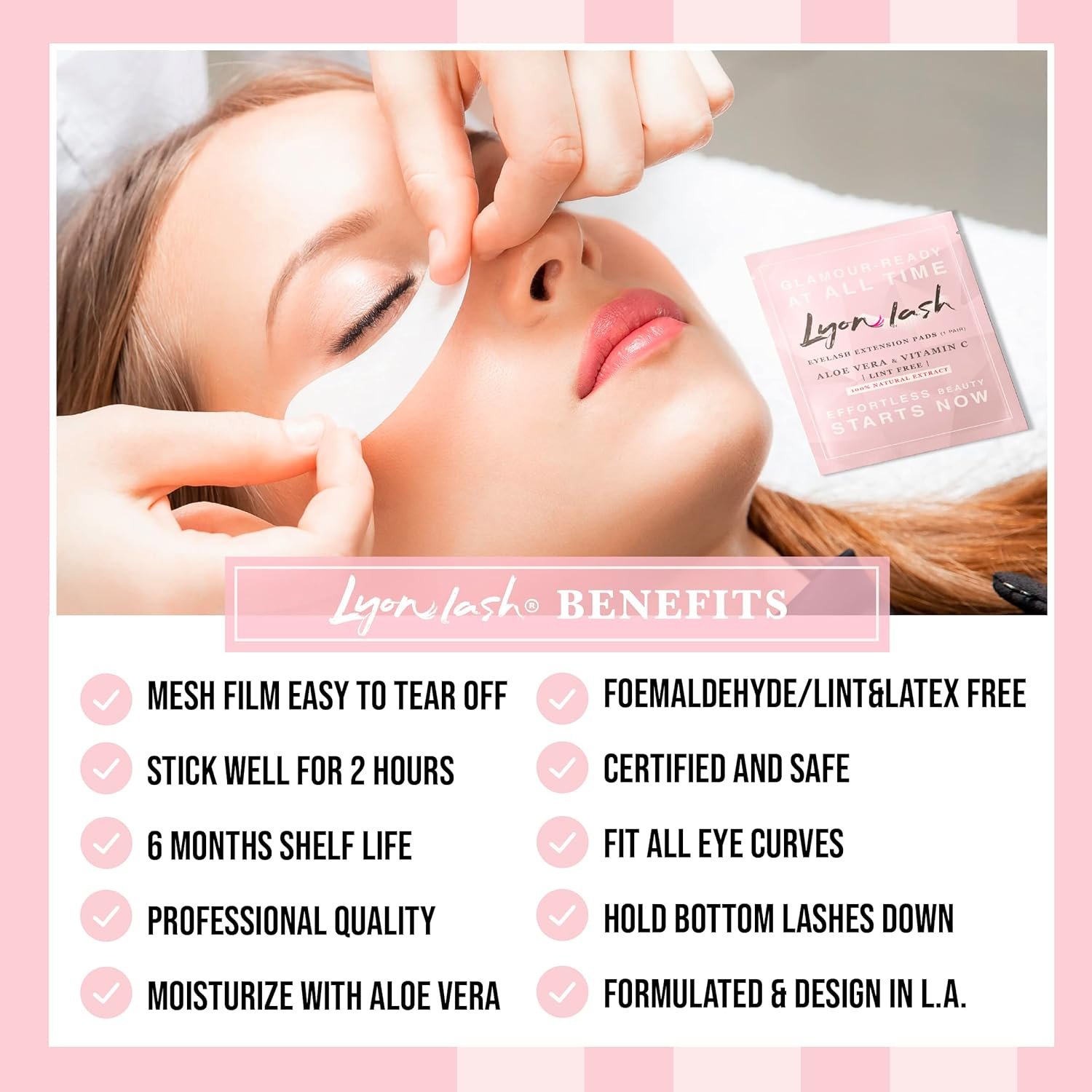 100 Pairs Eyelash Extension Under Eye Gel Pads by Lyon Lash - Lint Free with Aloe Vera Hydrogel Eye Patches, Premium Eyelash Extension Supplies & Beauty Tools, Fit Most Eye Shape, Stick Well - Image 3